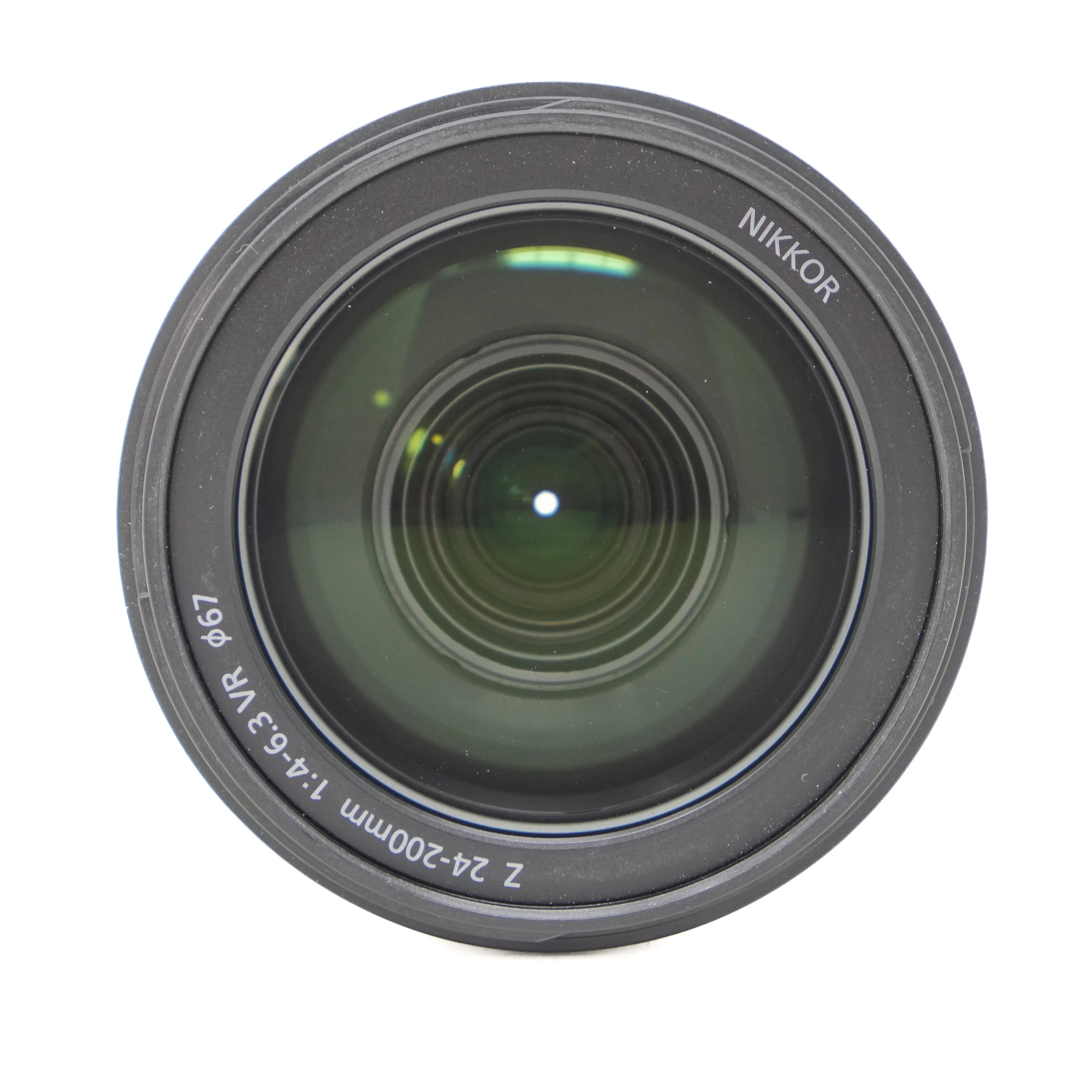Camera lens with 'Nikkor' branding on a white background