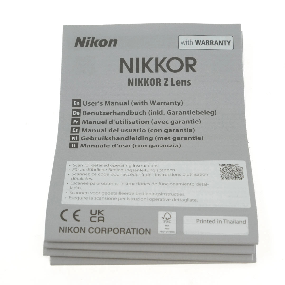 Used Nikon Z 28mm f2.8 Prime Lens - instructions 