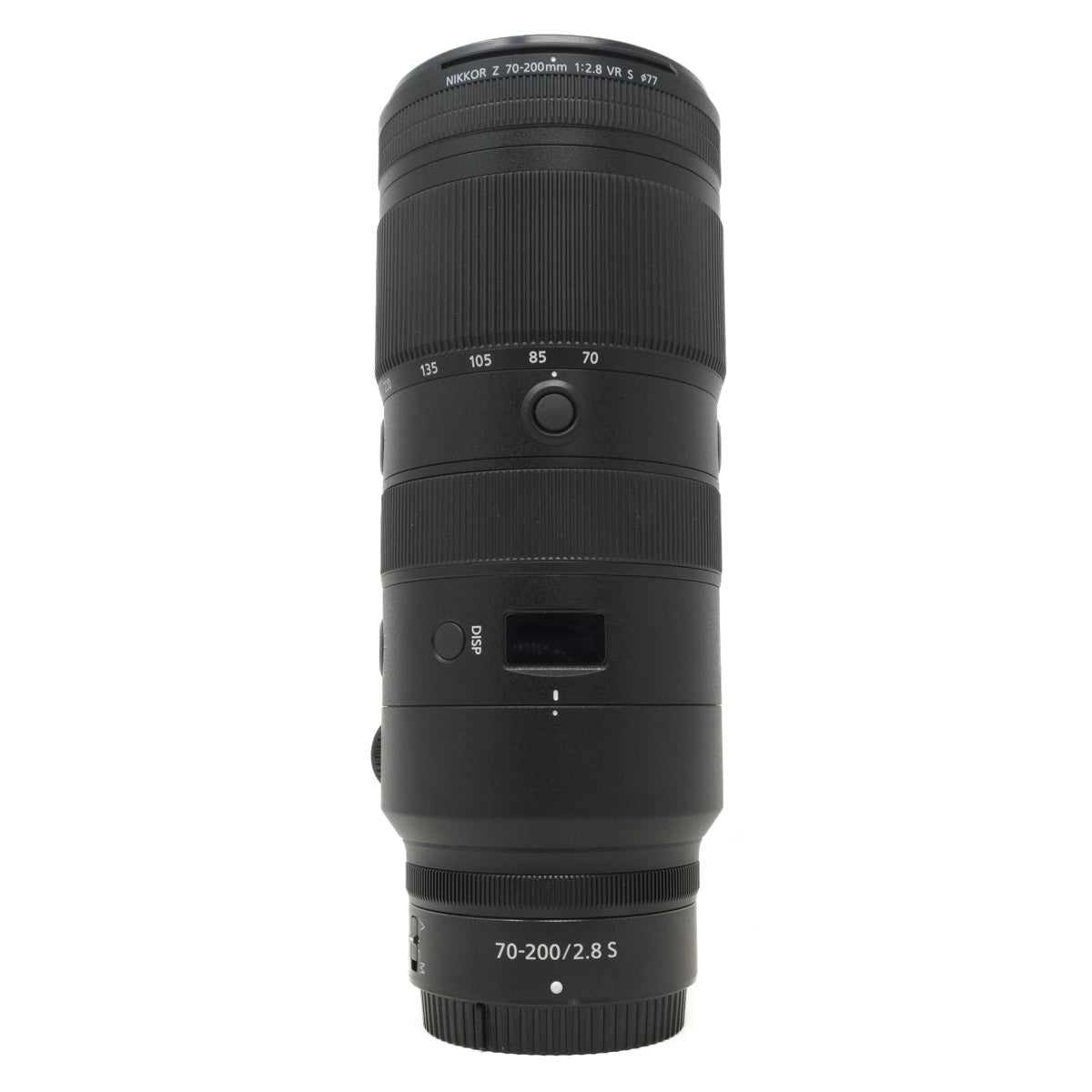 Camera lens with specifications on a white background