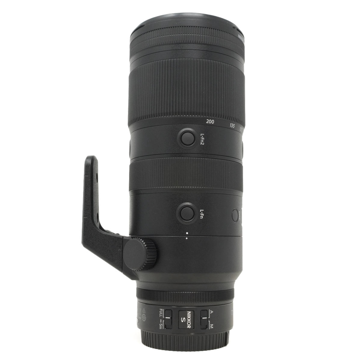 Black camera lens on a white background