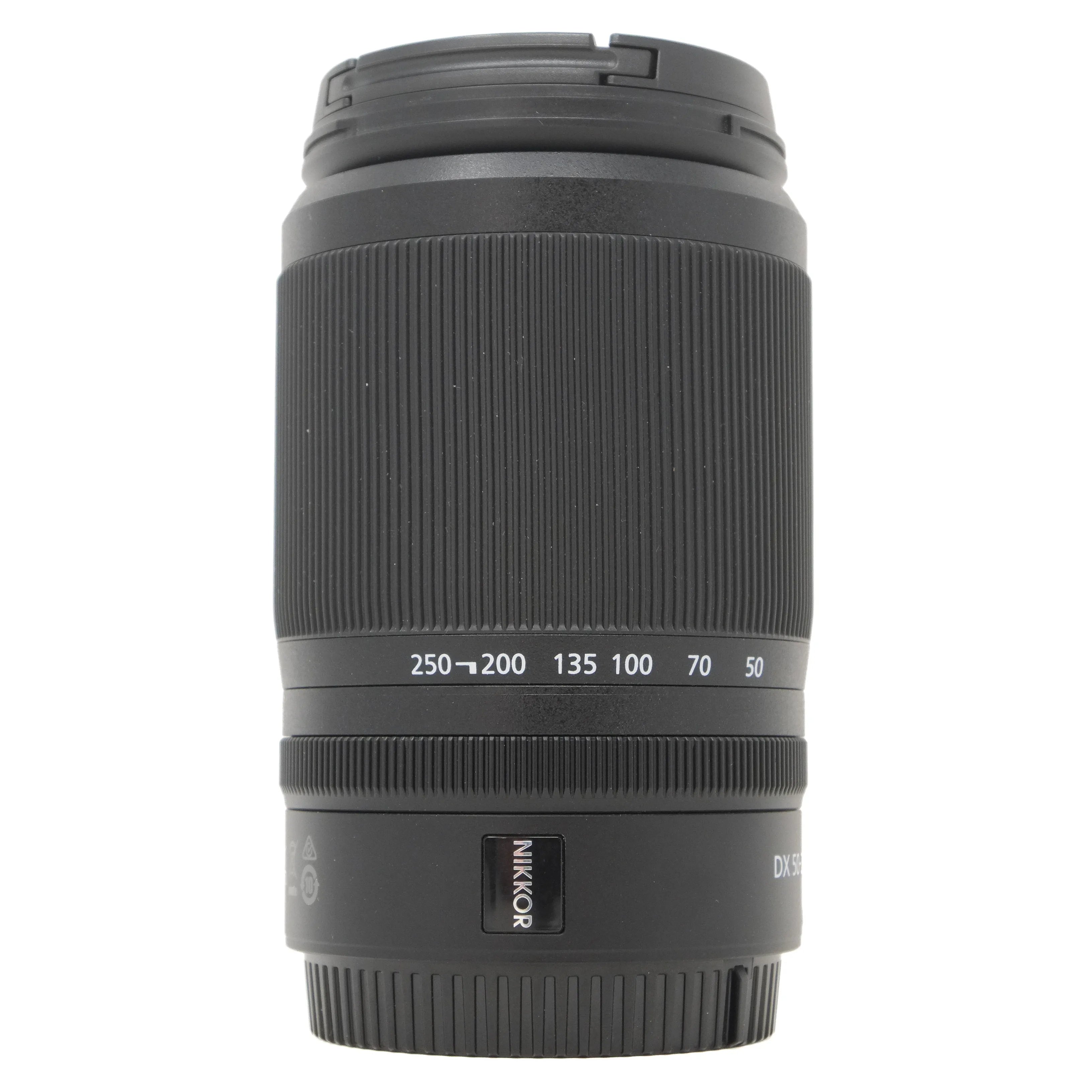 Camera lens with Nikkor branding on a white background