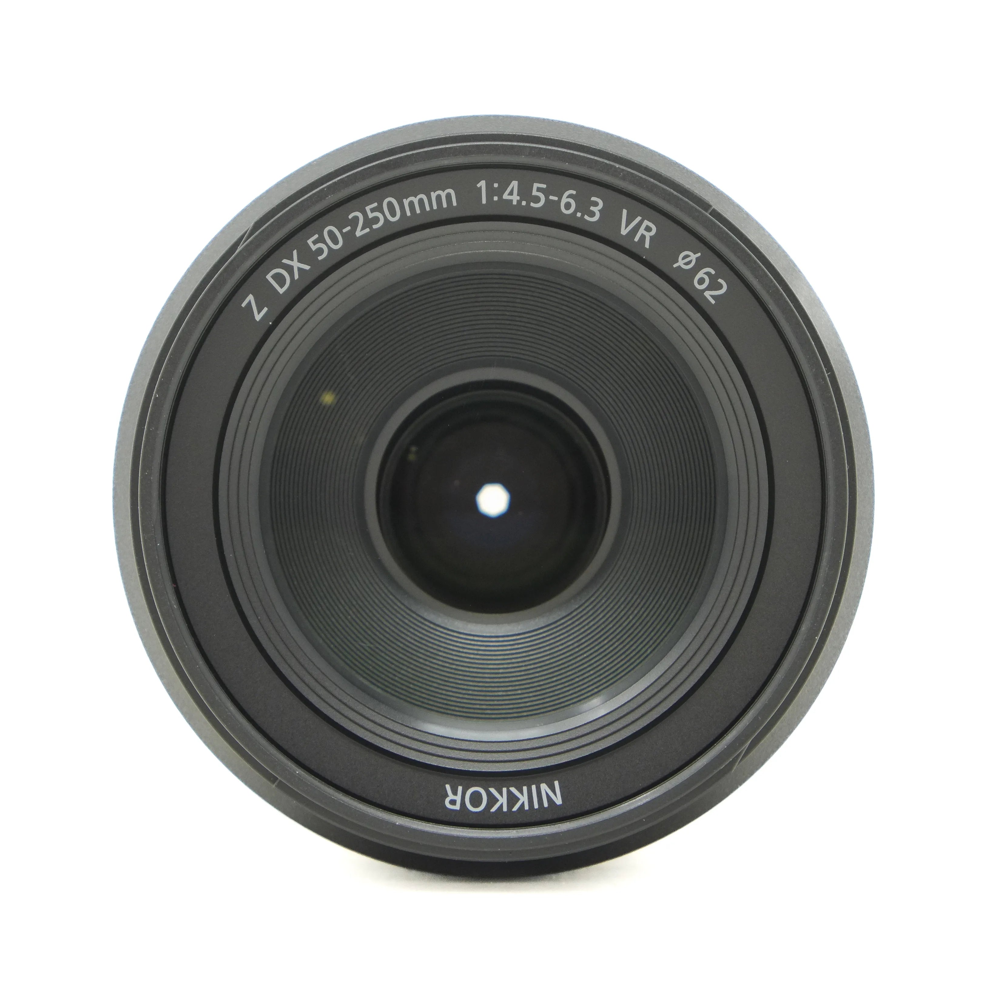 Camera lens with specifications on a white background