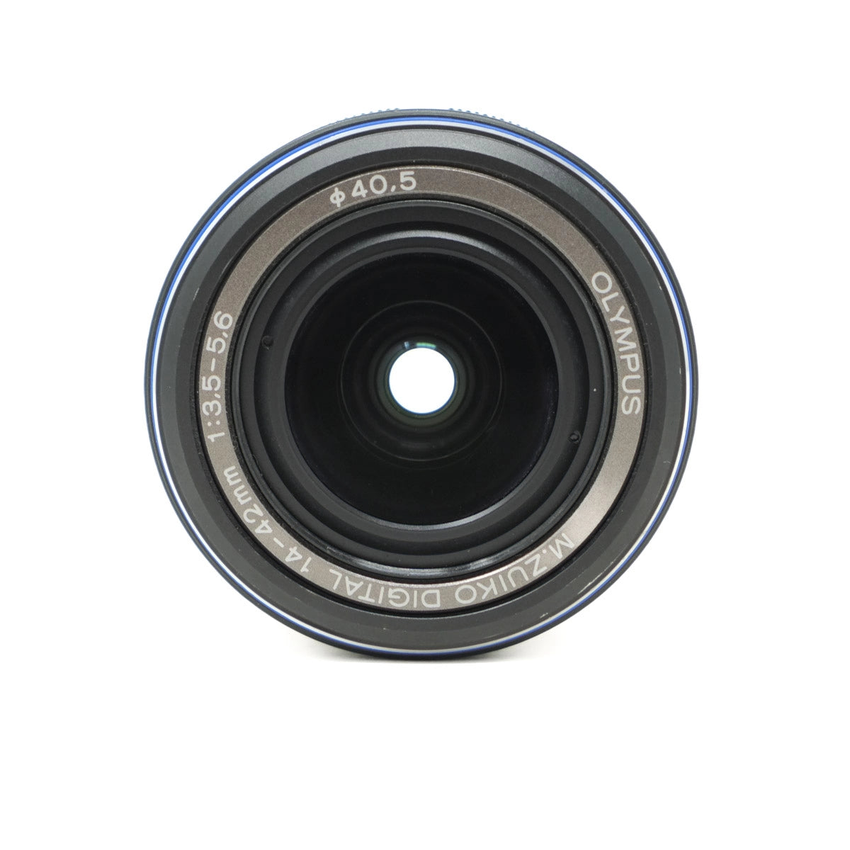 Camera lens with 'Olympus' branding on a white background