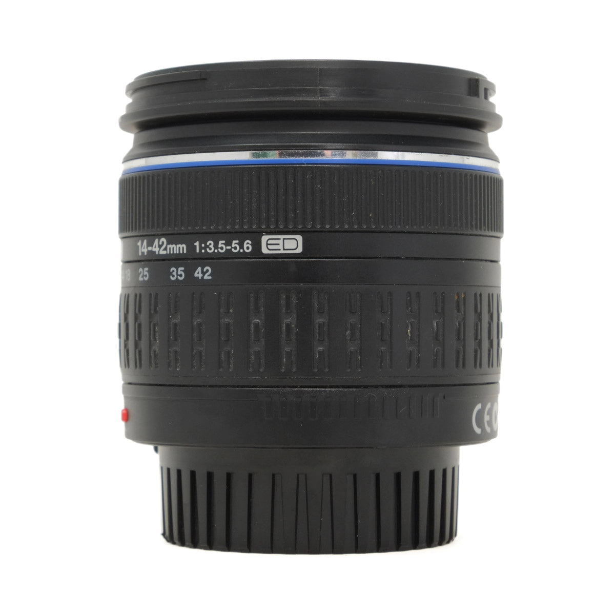 Camera lens with specifications on a white background
