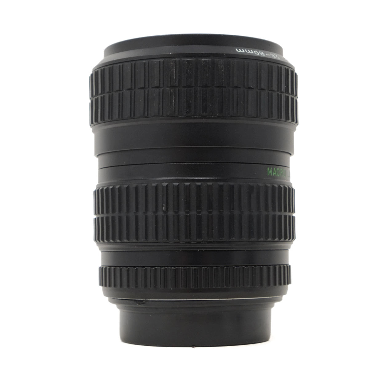 Black camera lens on a white background