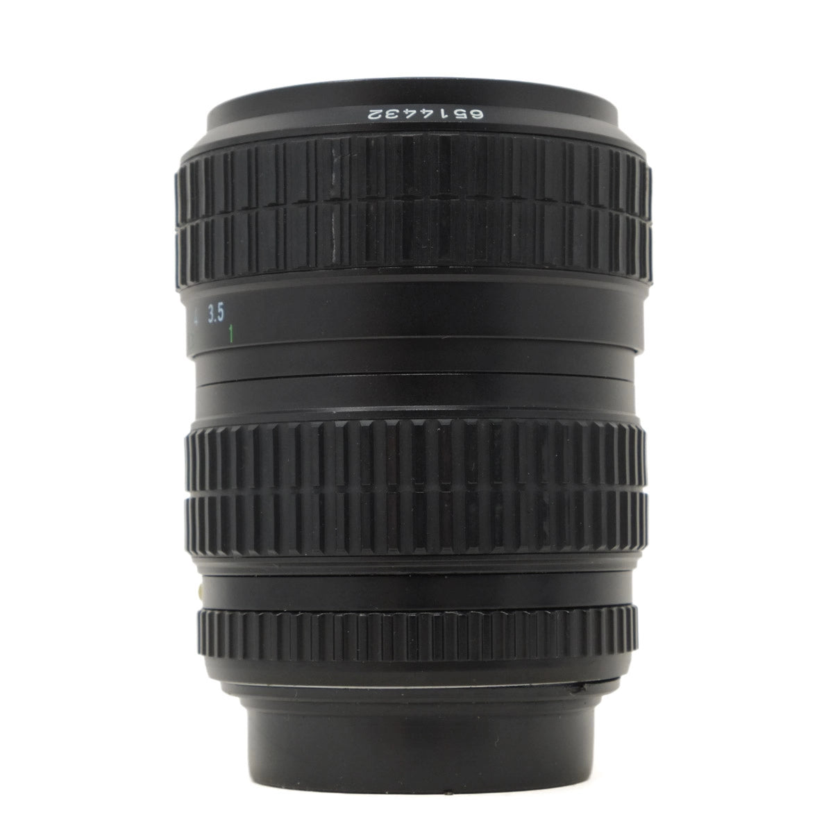 Black camera lens on a white background