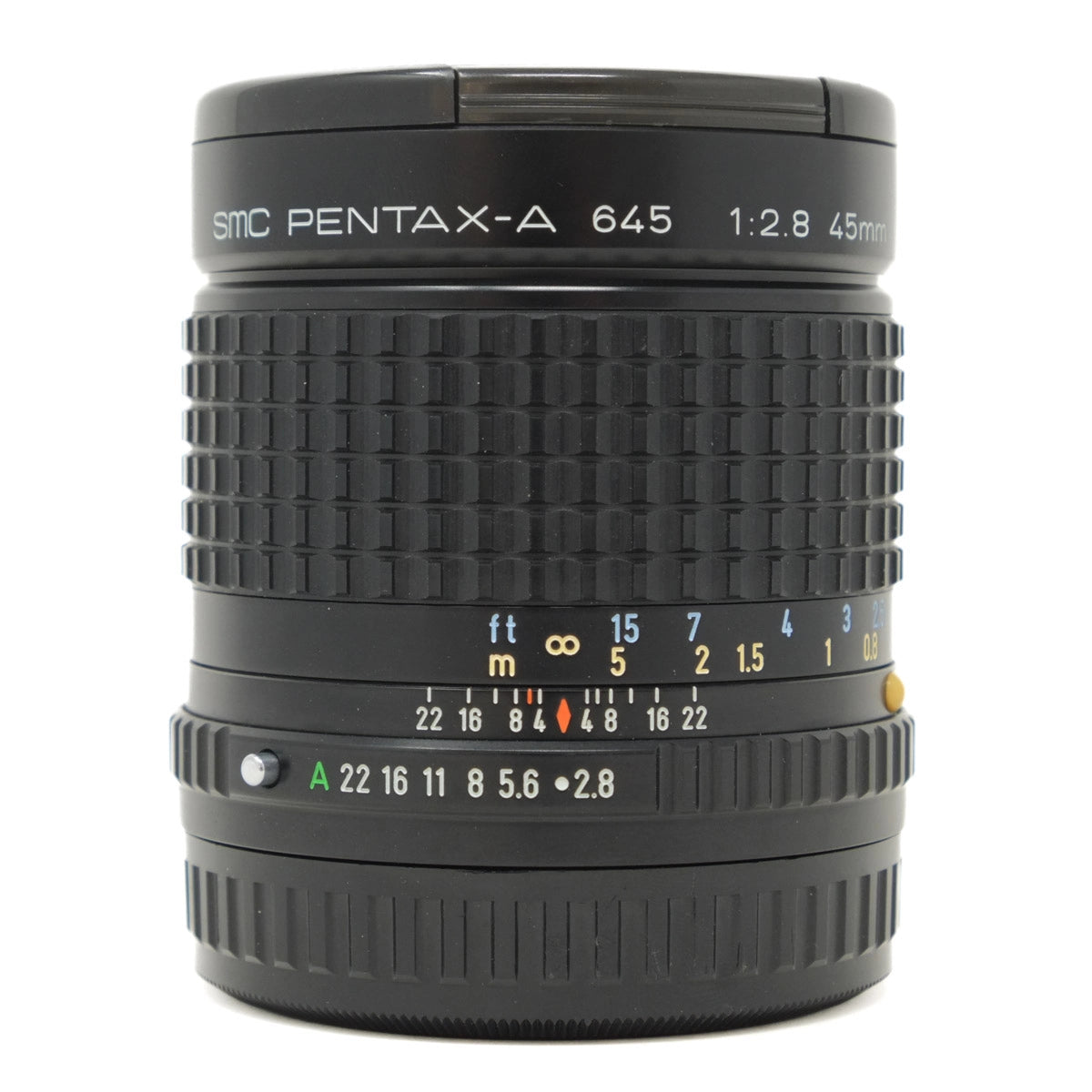 Used Pentax SMC Pentax-A 645 45mm f2.8 lens - front angle