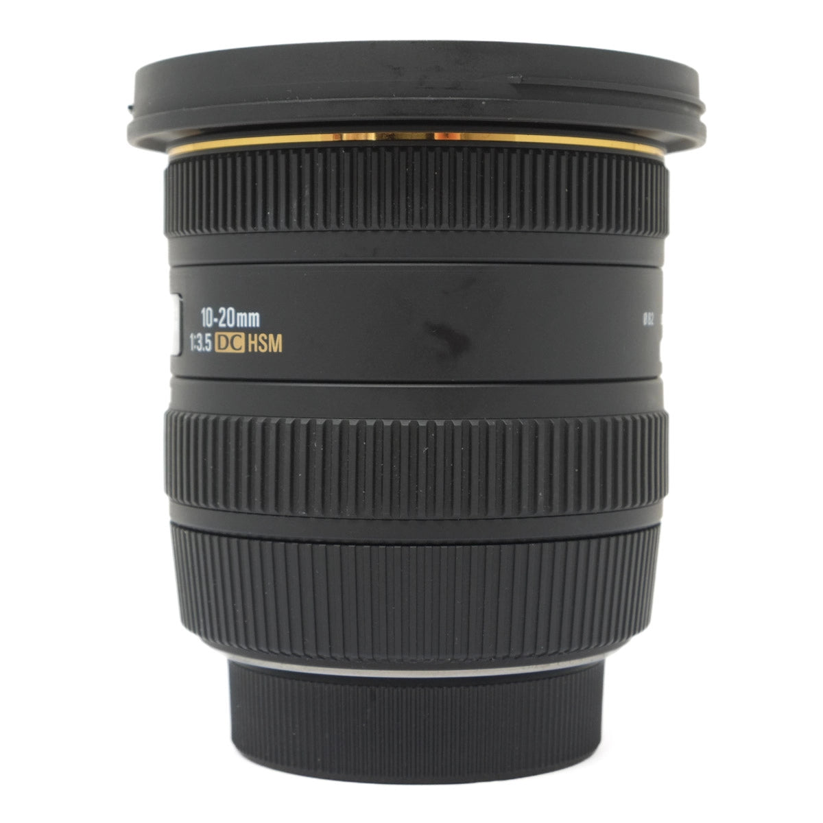 Camera lens with specifications on a white background