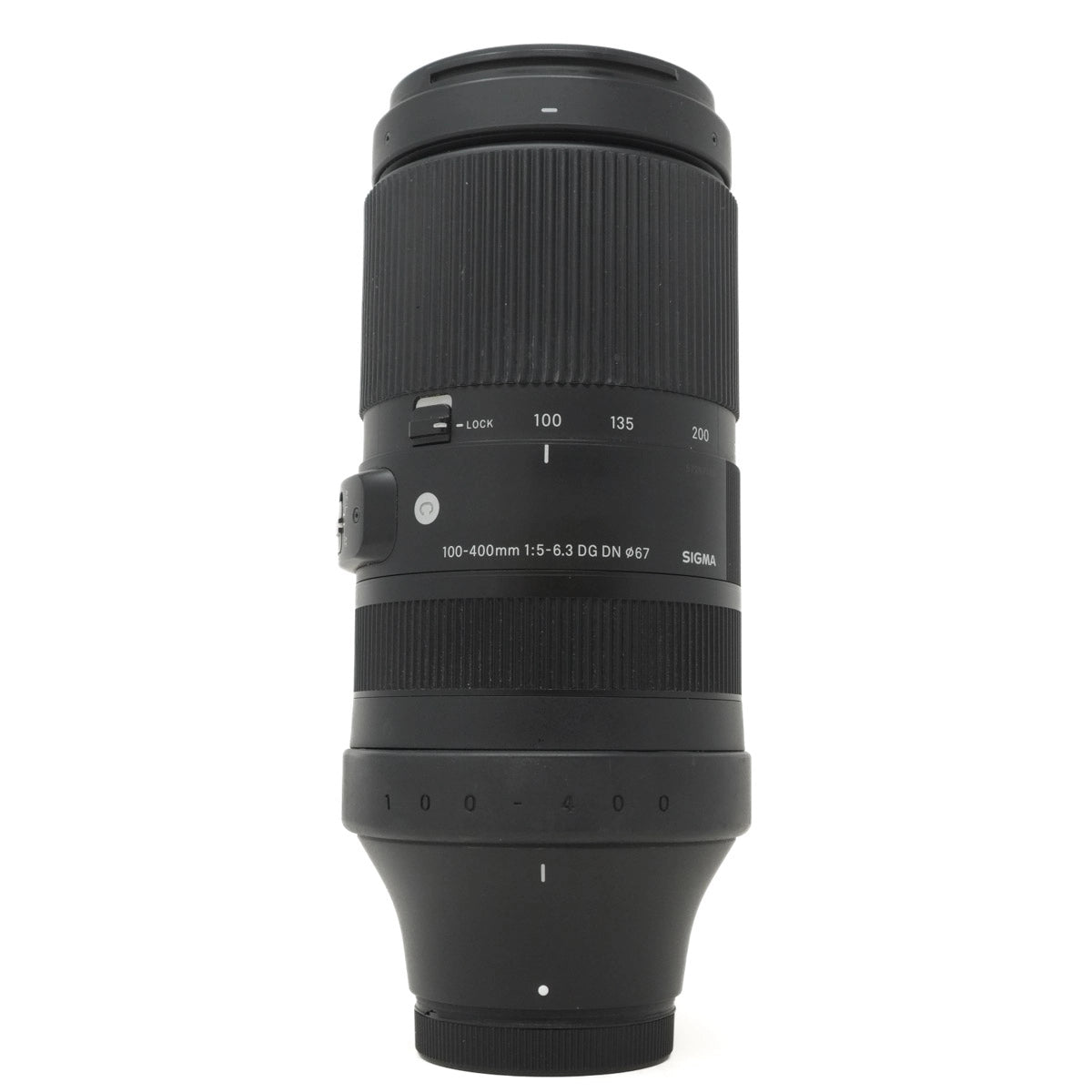 Black camera lens on a white background