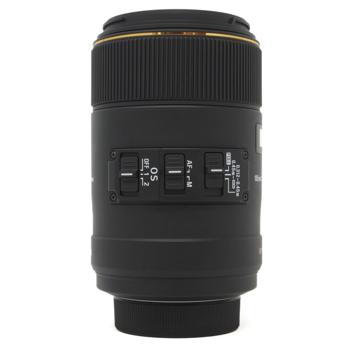 Camera lens with control buttons on a white background
