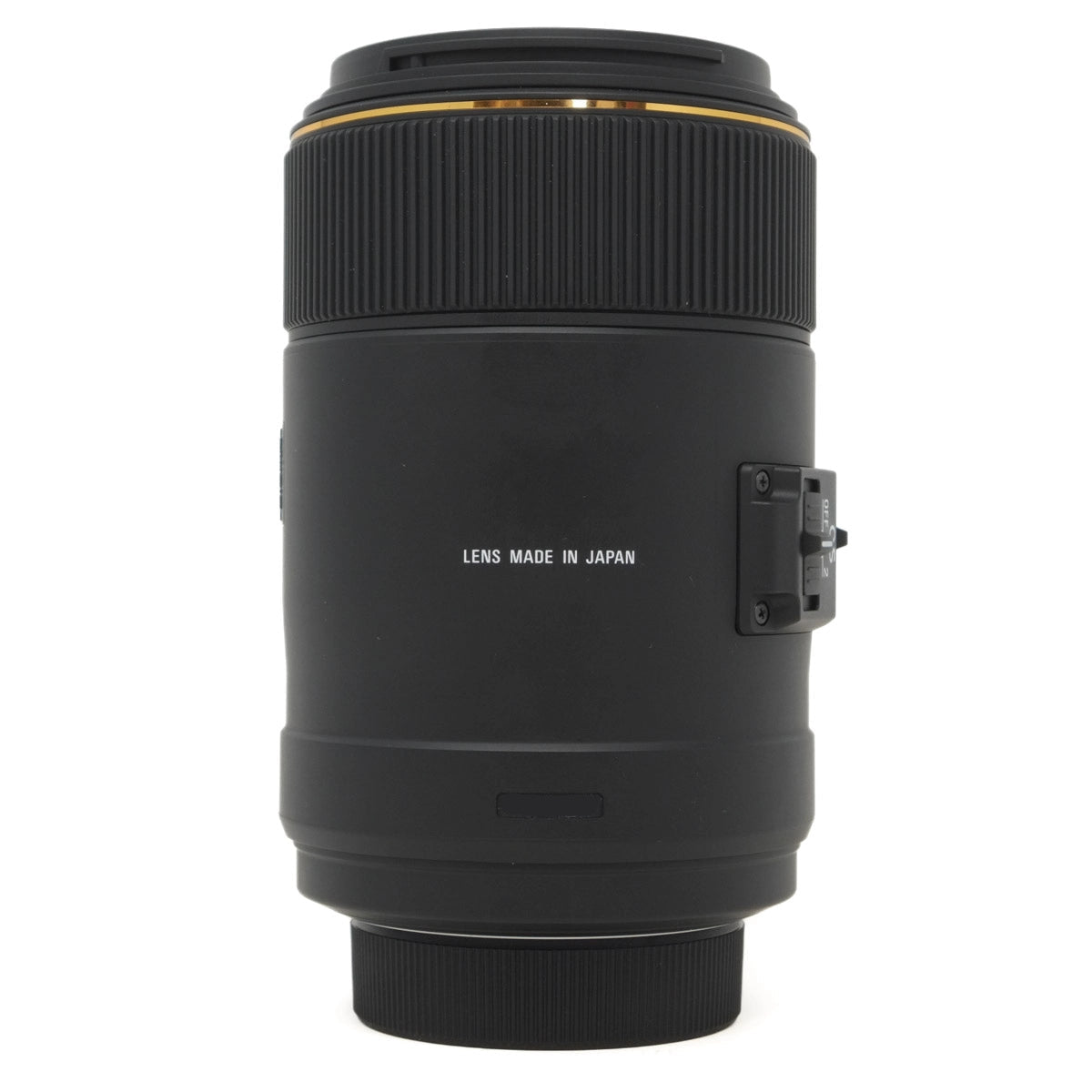 Camera lens with 'Made in Japan' text on a white background