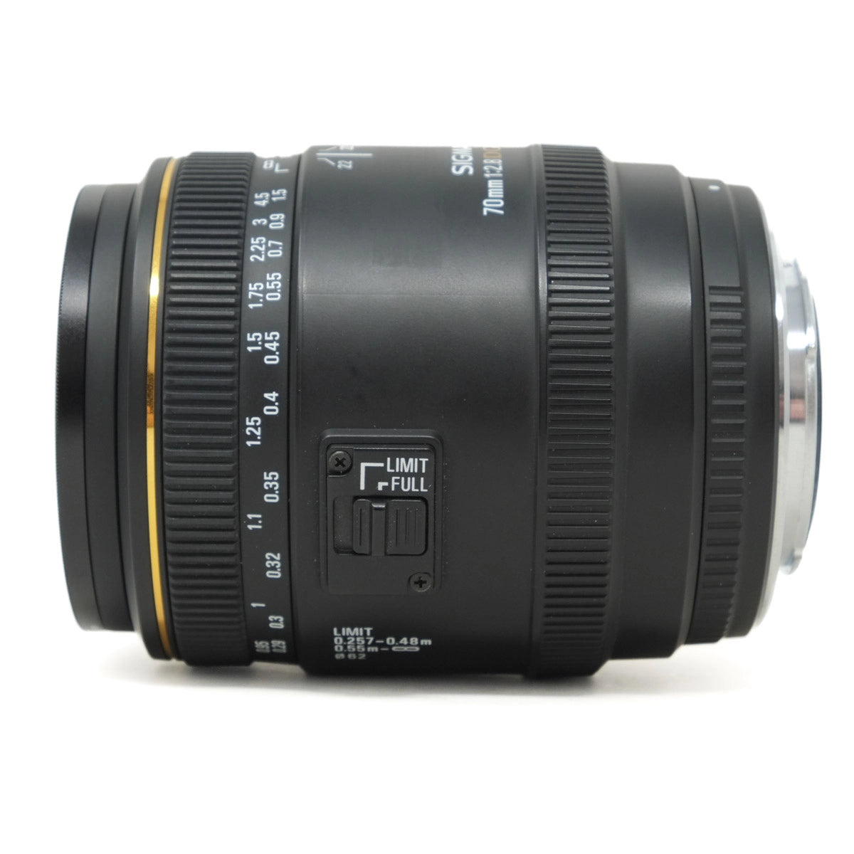 Camera lens with focus and aperture control on a white background