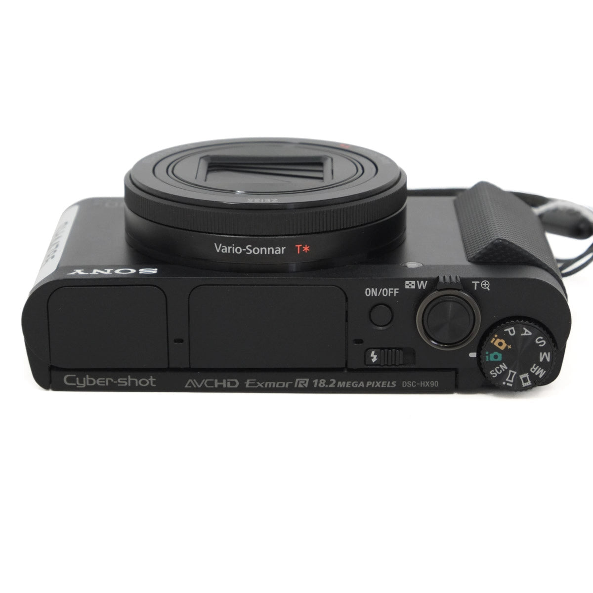 Black Sony Cyber-shot camera on a white background
