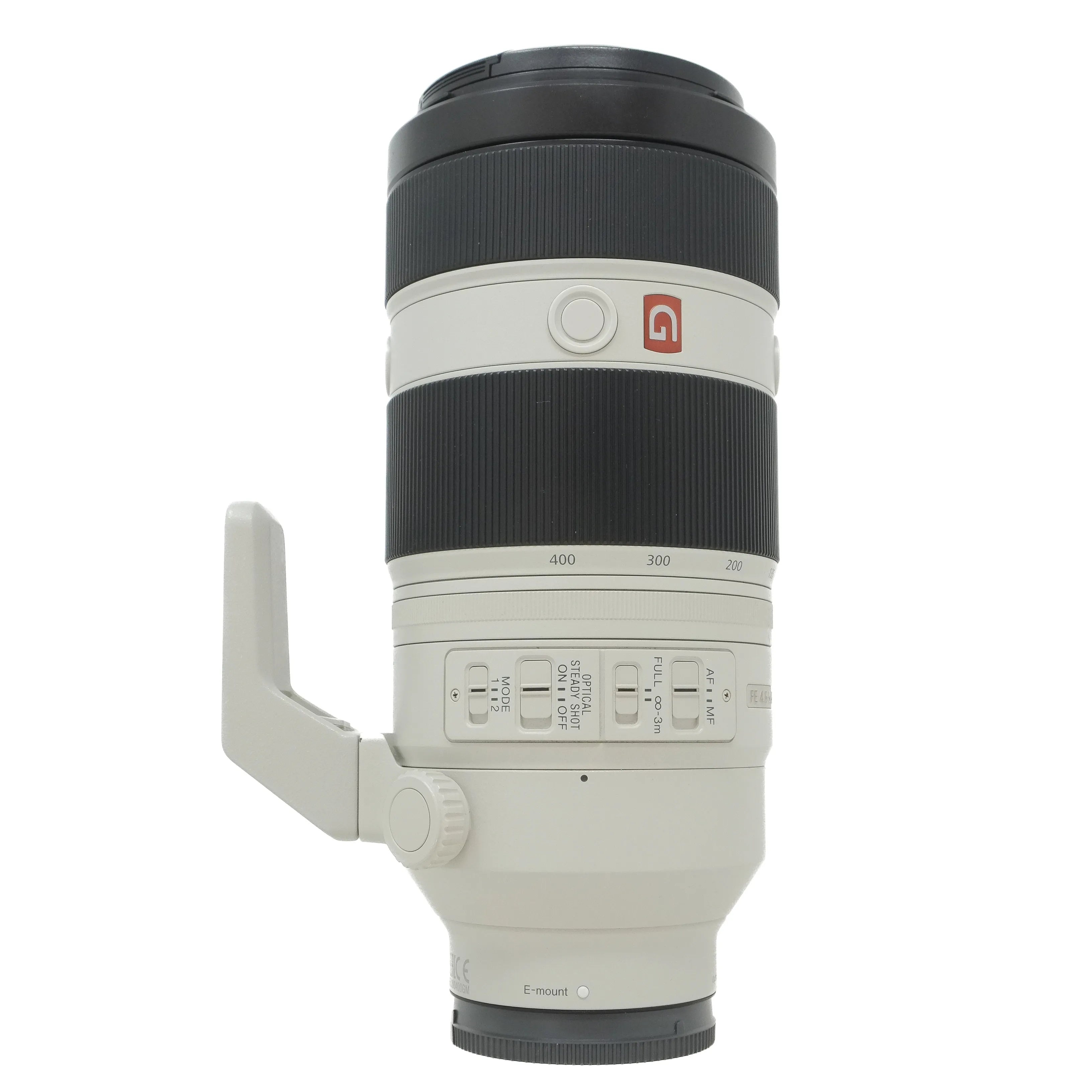 Camera lens with brand logo on a white background