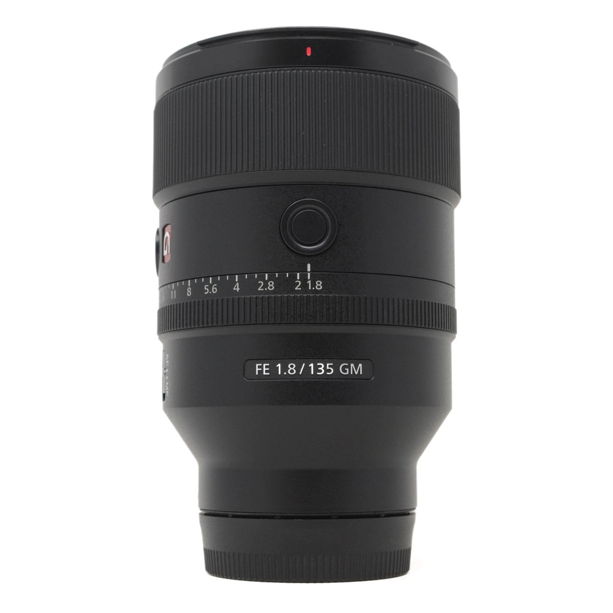 Camera lens with specifications on a white background