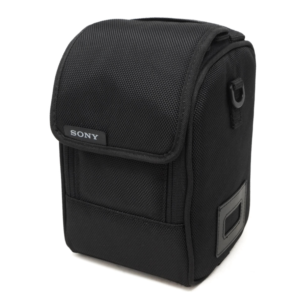 Black Sony camera bag on a white background