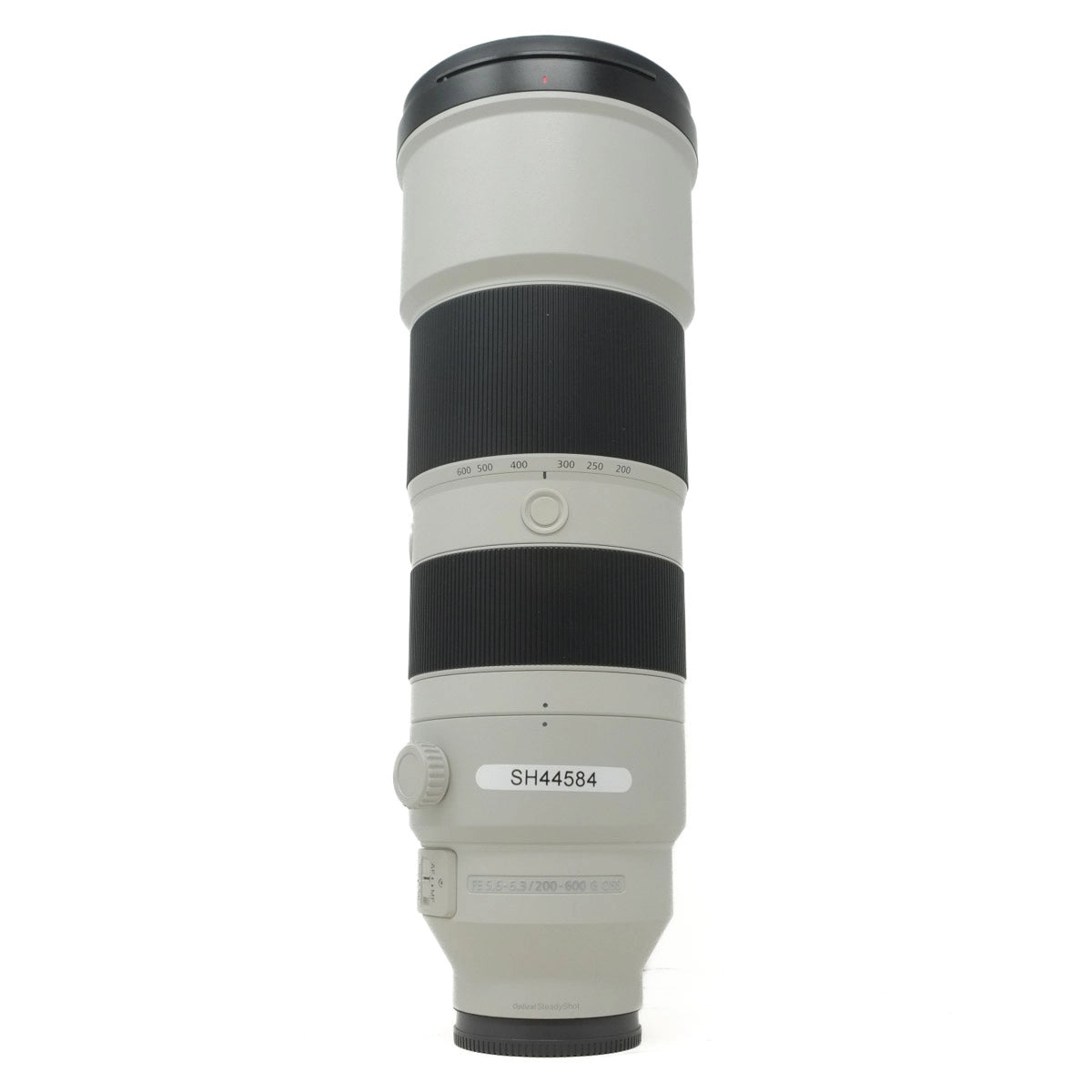 Camera lens with visible branding on a white background