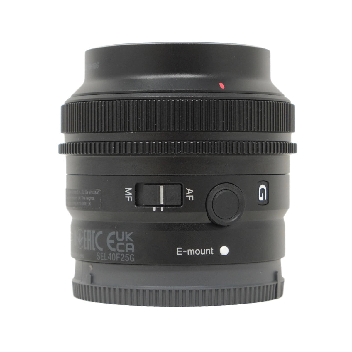 Used Sony FE 40mm F2.5G lens - side angle 