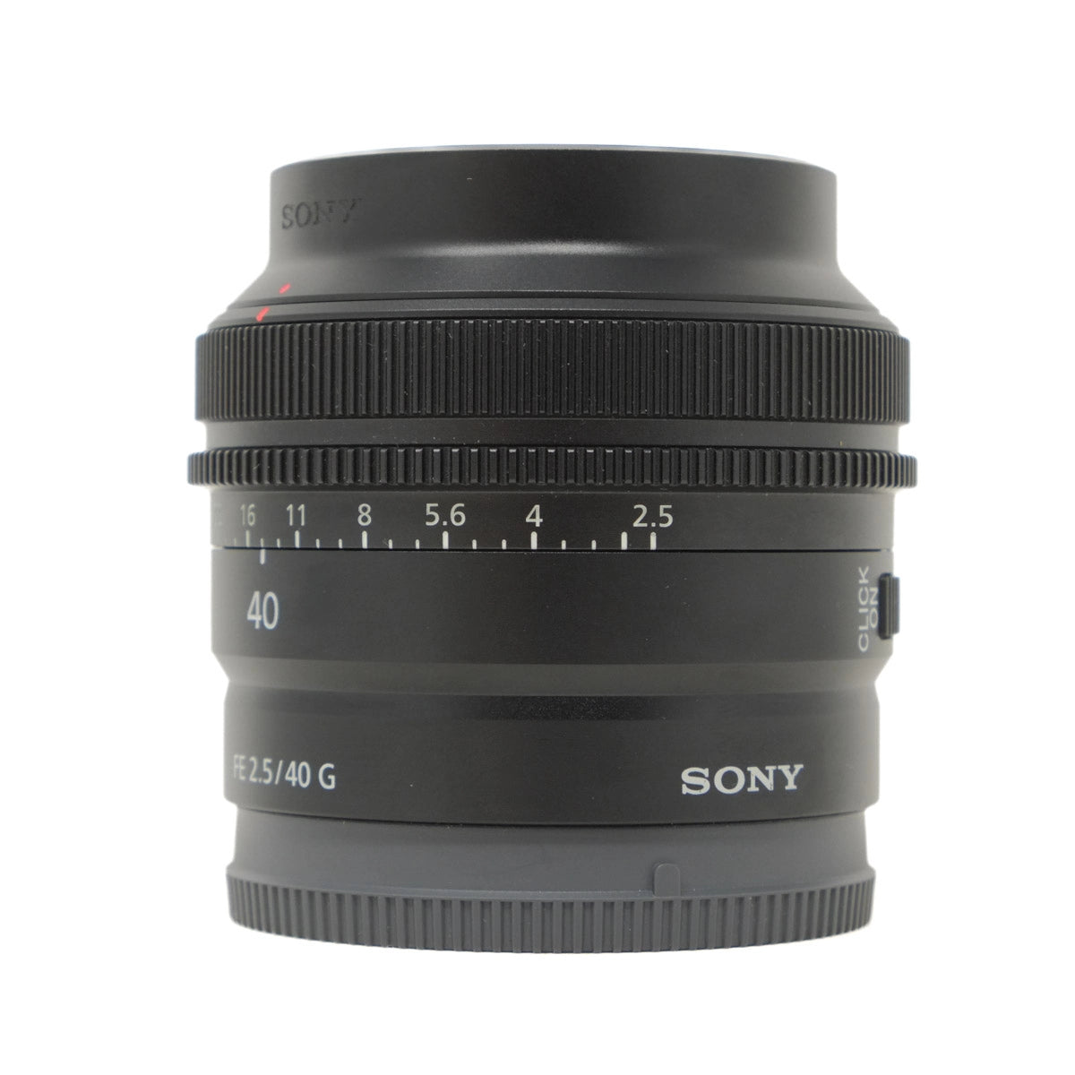 Used Sony FE 40mm F2.5G lens - side angle 