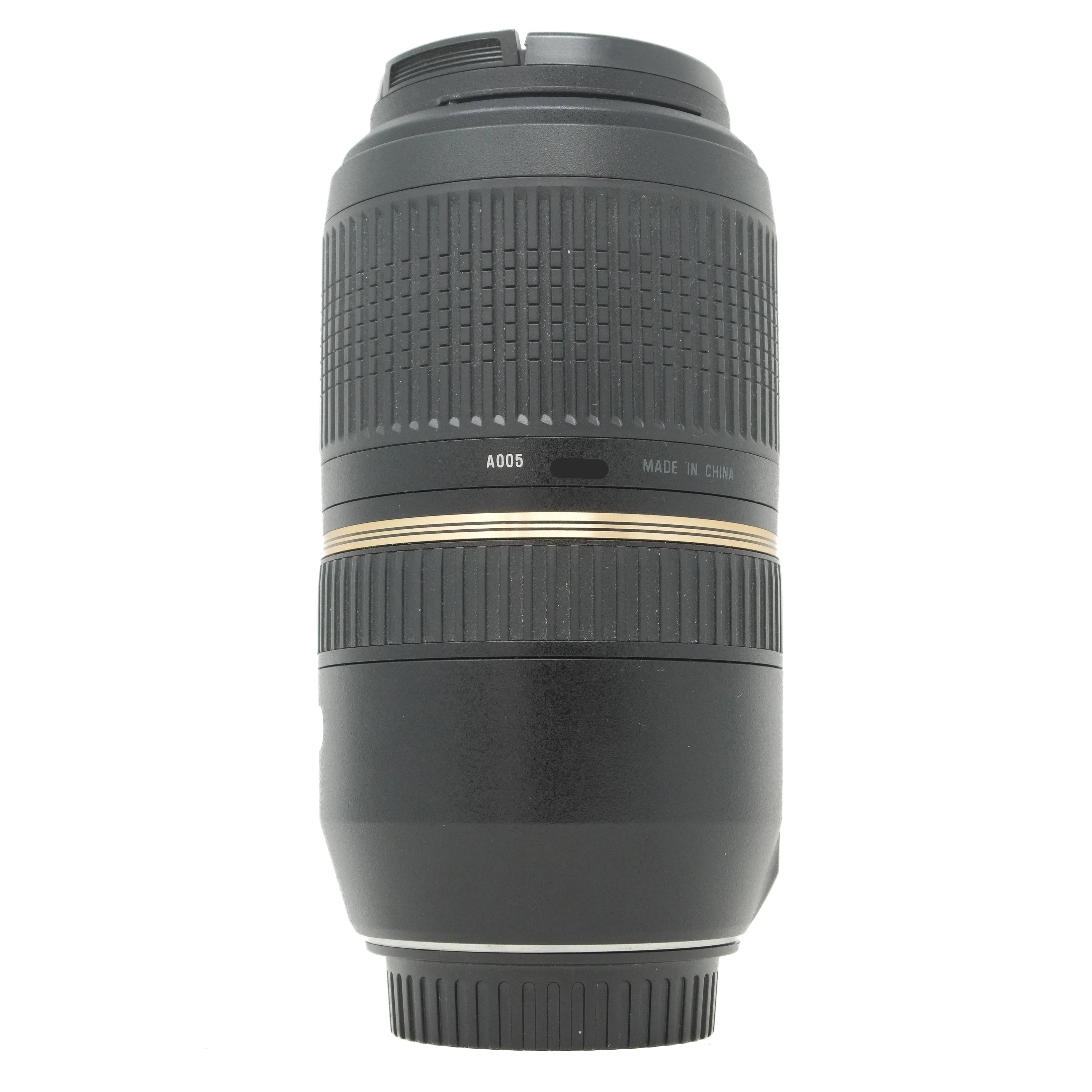 Camera lens with visible branding on a white background
