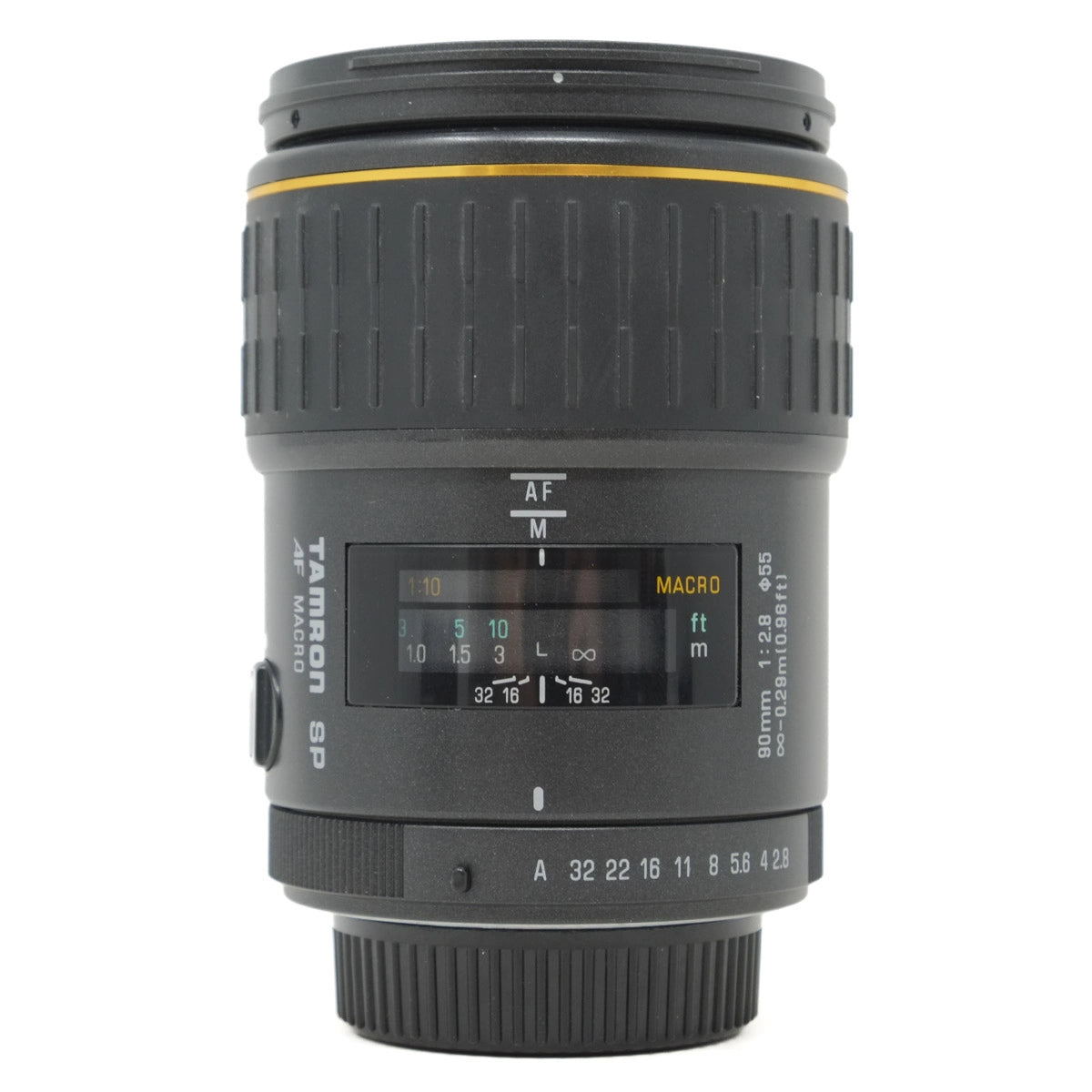 Camera lens with detailed markings on a white background