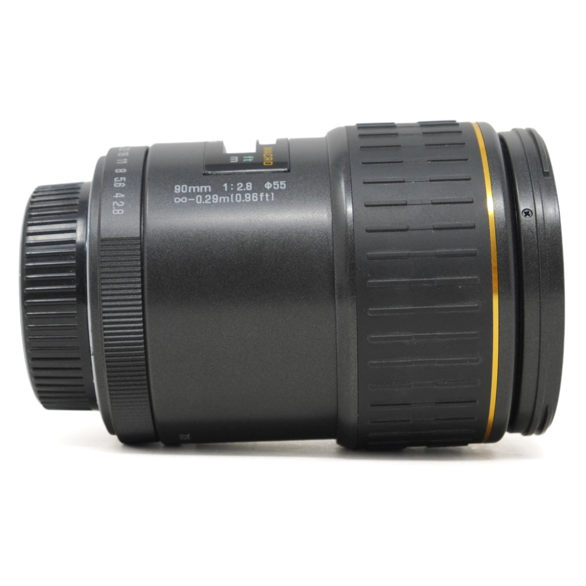 Camera lens with text on a white background