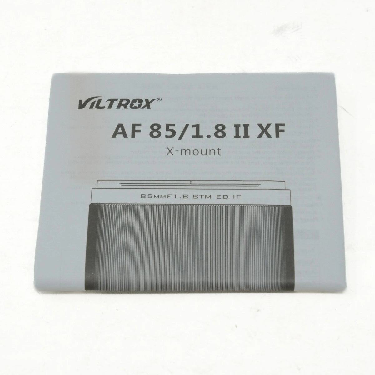 Viltrox camera lens manual with product details on a white background