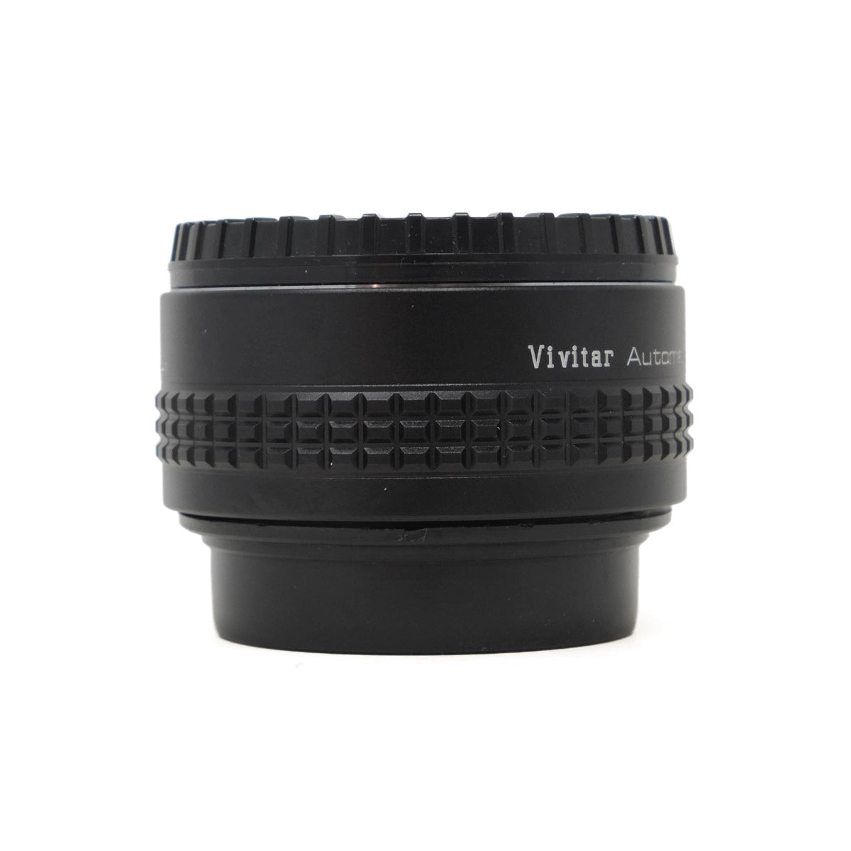 Black camera lens with 'Vivitar' branding on a white background