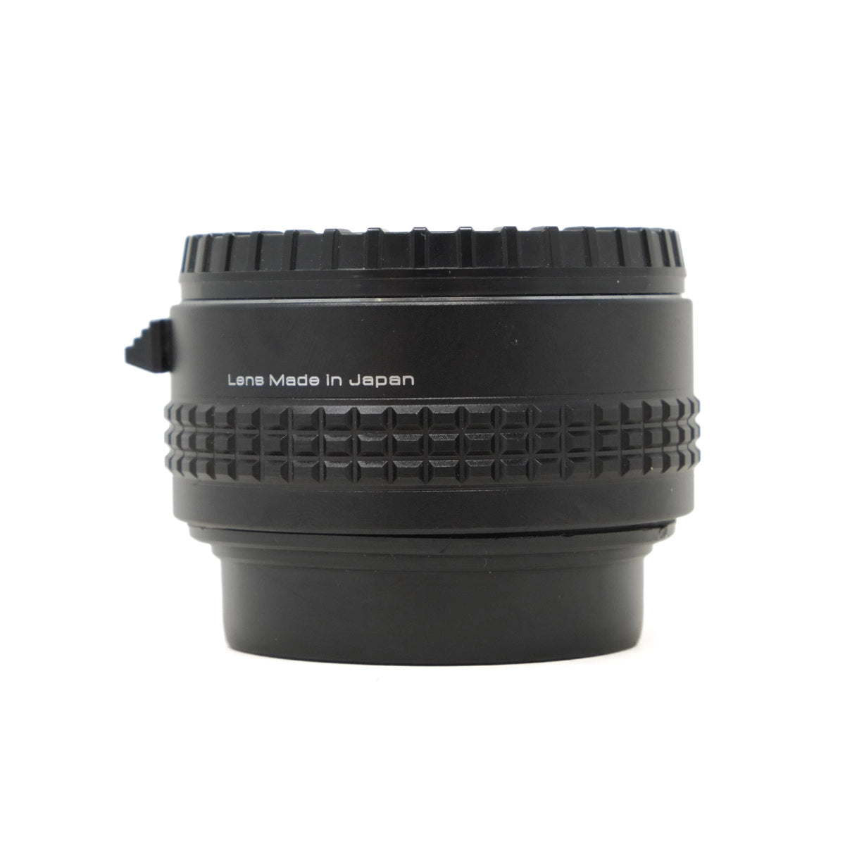 Black camera lens with 'Made in Japan' text on a white background