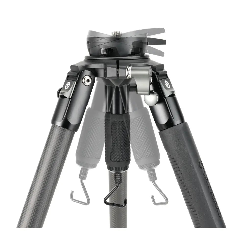 Black and gray tripod on a white background