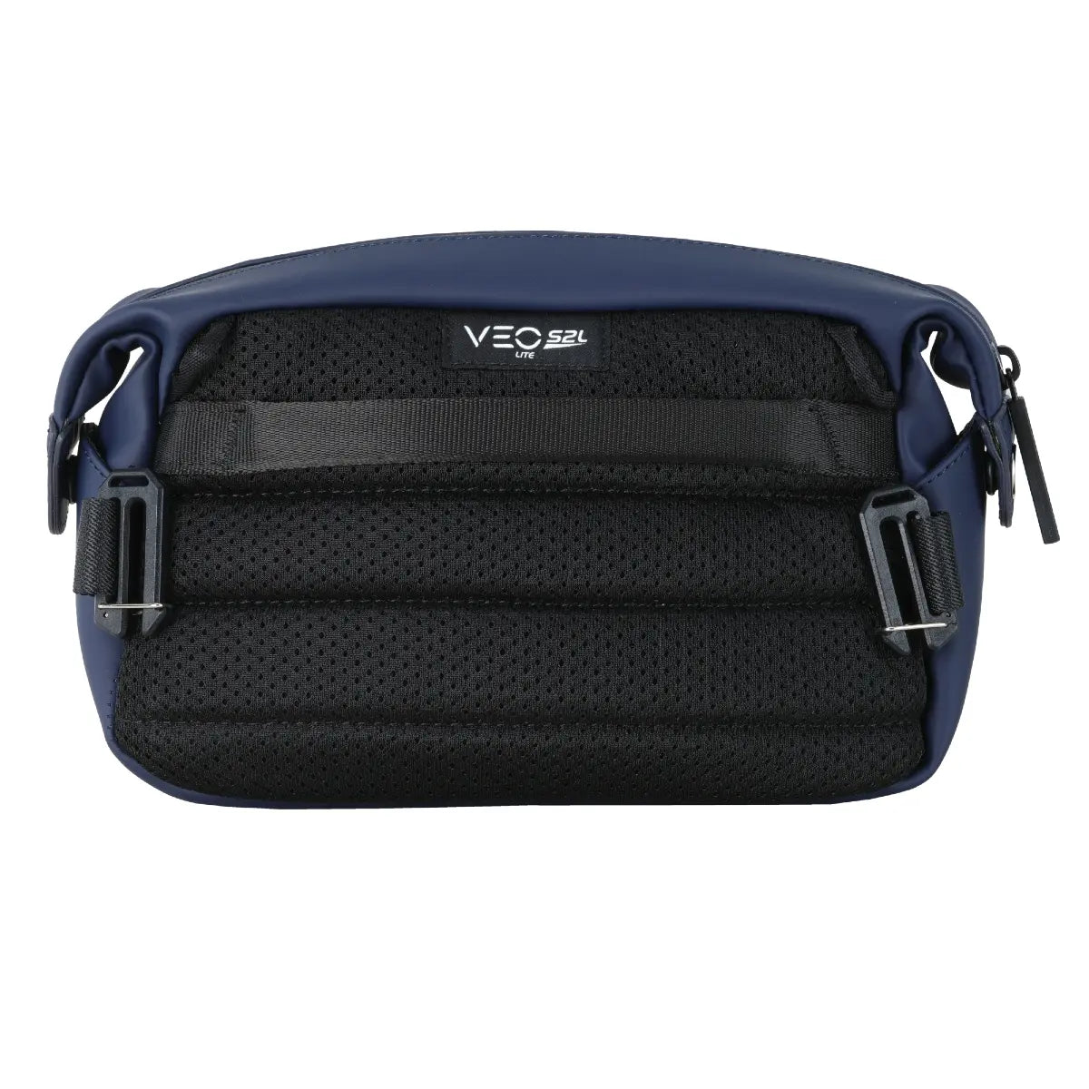Blue and black bag with 'VEO' branding on a white background