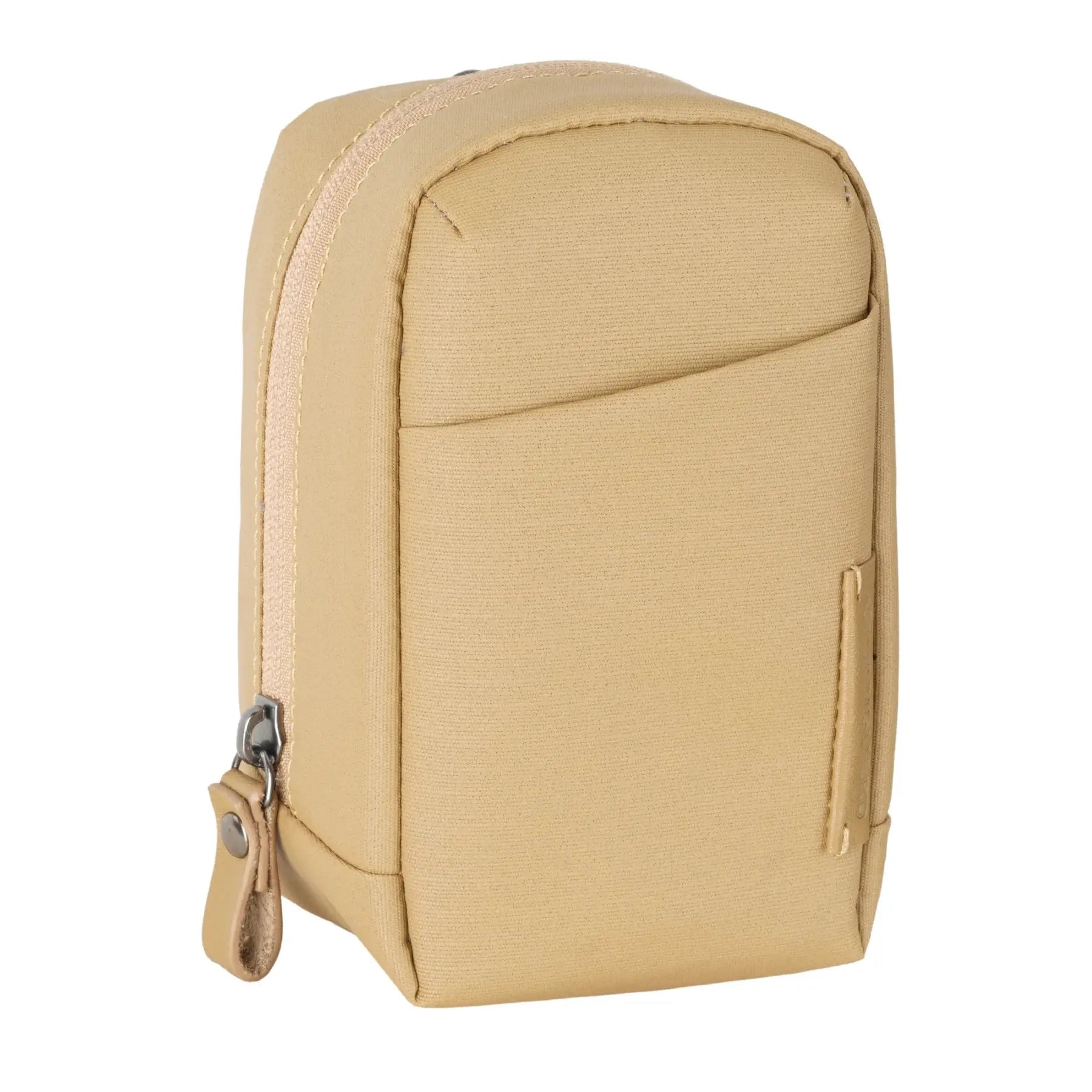 Beige pouch with a zipper on a white background