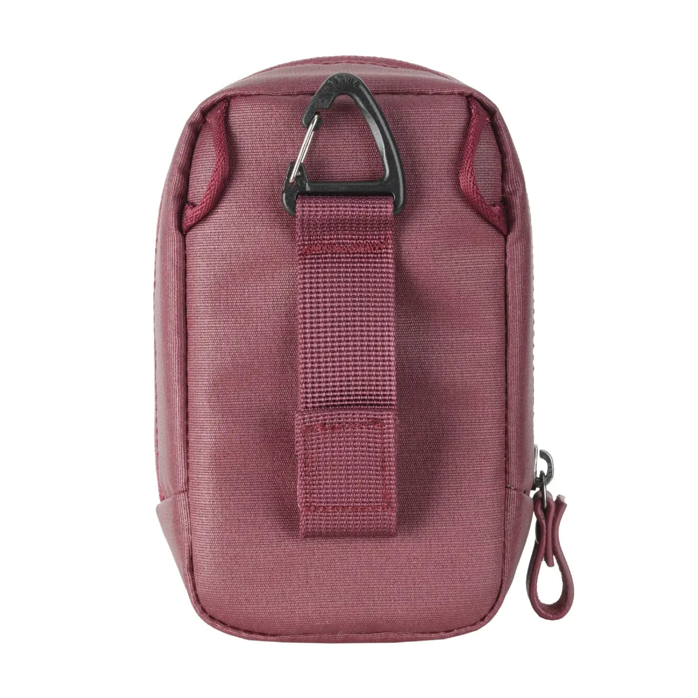 Maroon pouch with a strap on a white background