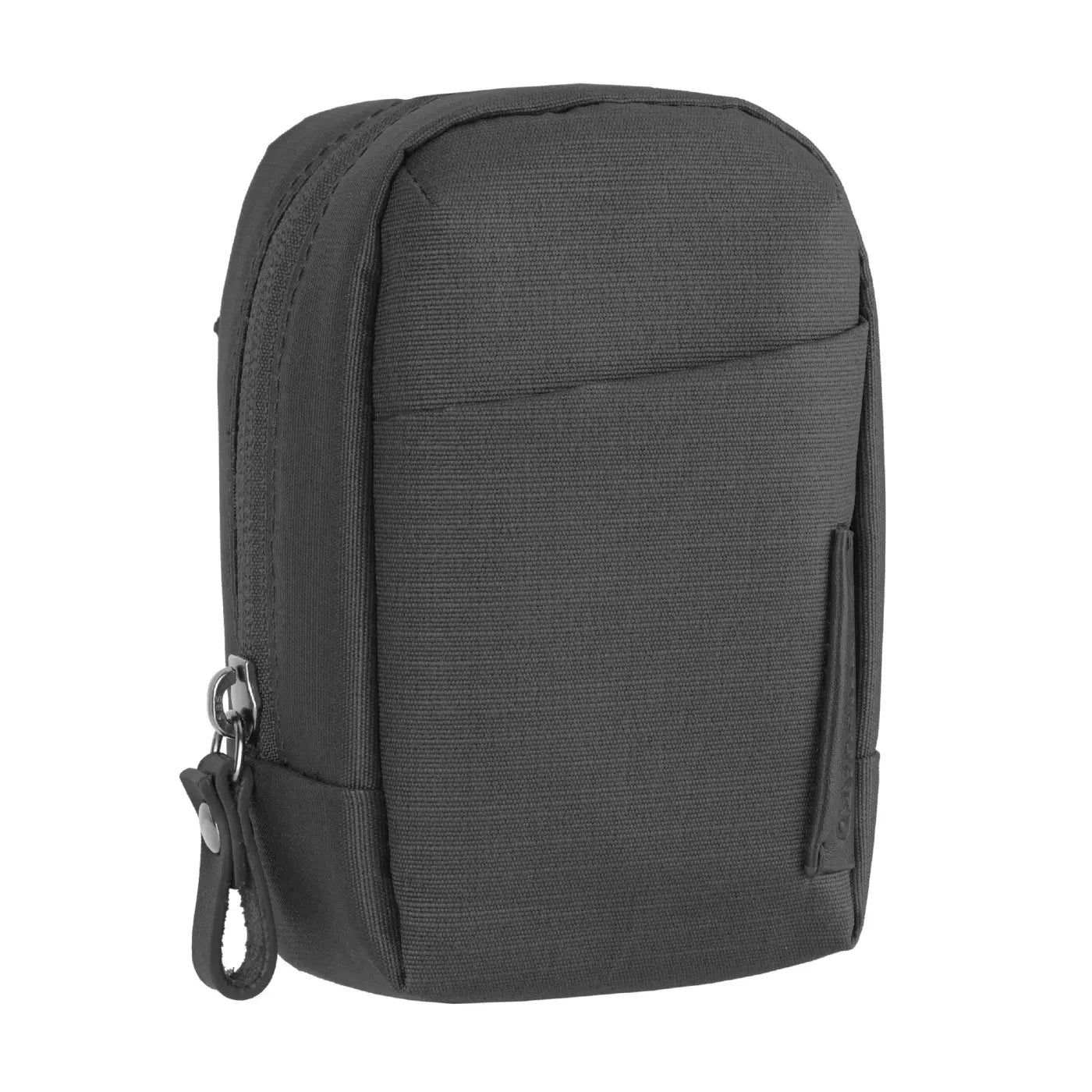Black pouch with a zipper on a white background