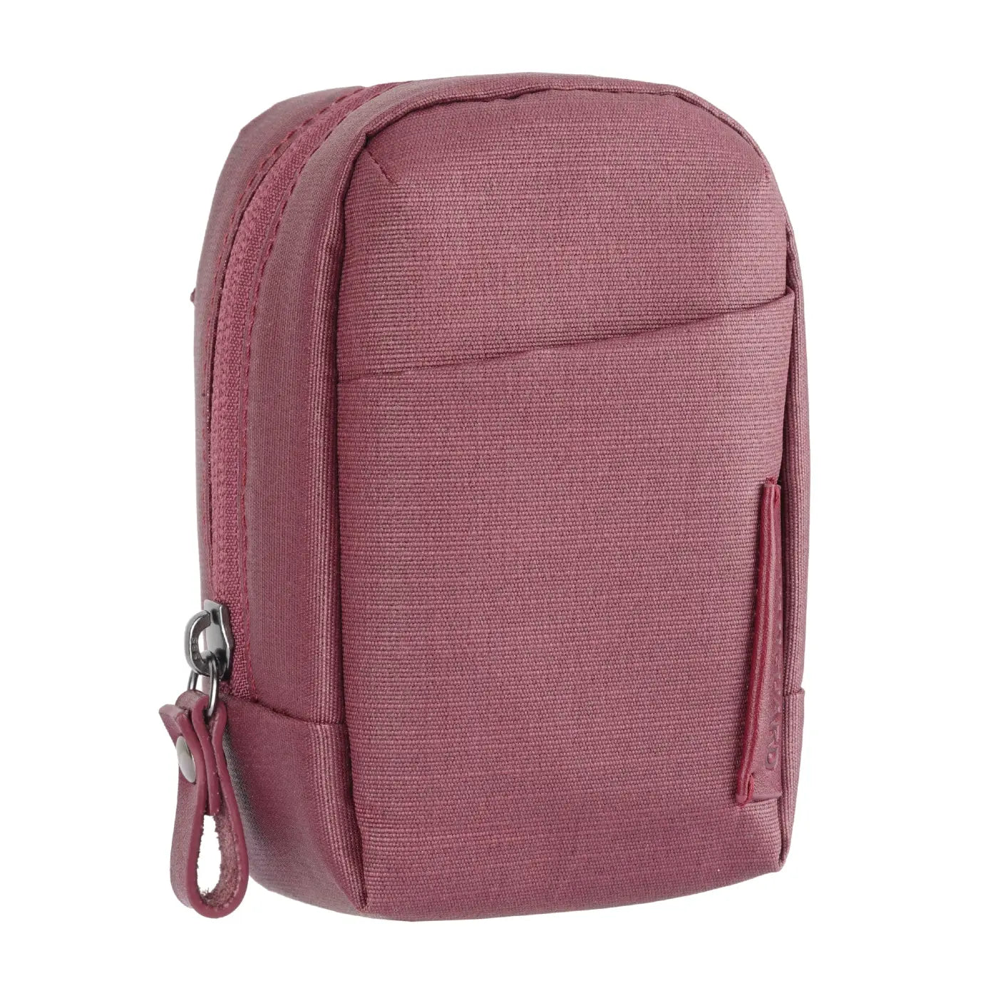 Pink pouch with a zipper on a white background