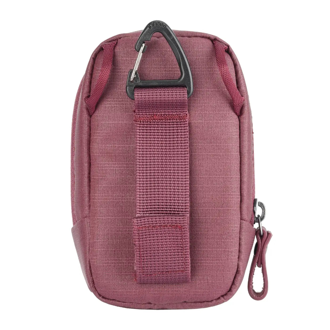 Maroon pouch with a carabiner on a white background