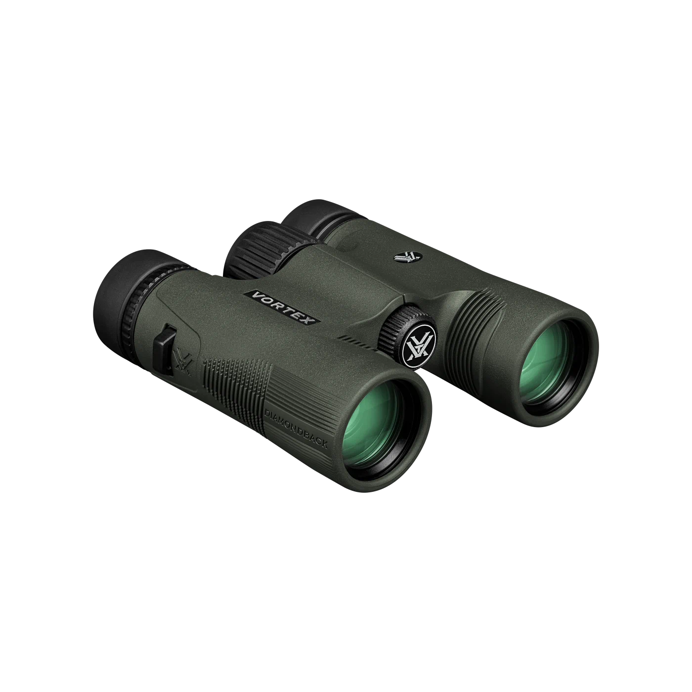 Vortex binoculars in matte dark green with black accents, shown on a plain white background.