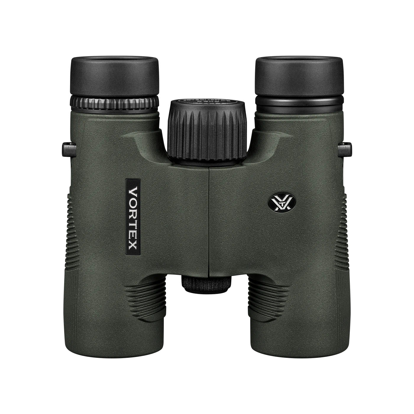 Vortex Vortex binoculars in dark olive green with black eyecups and central focus wheel, shown against a plain white background.