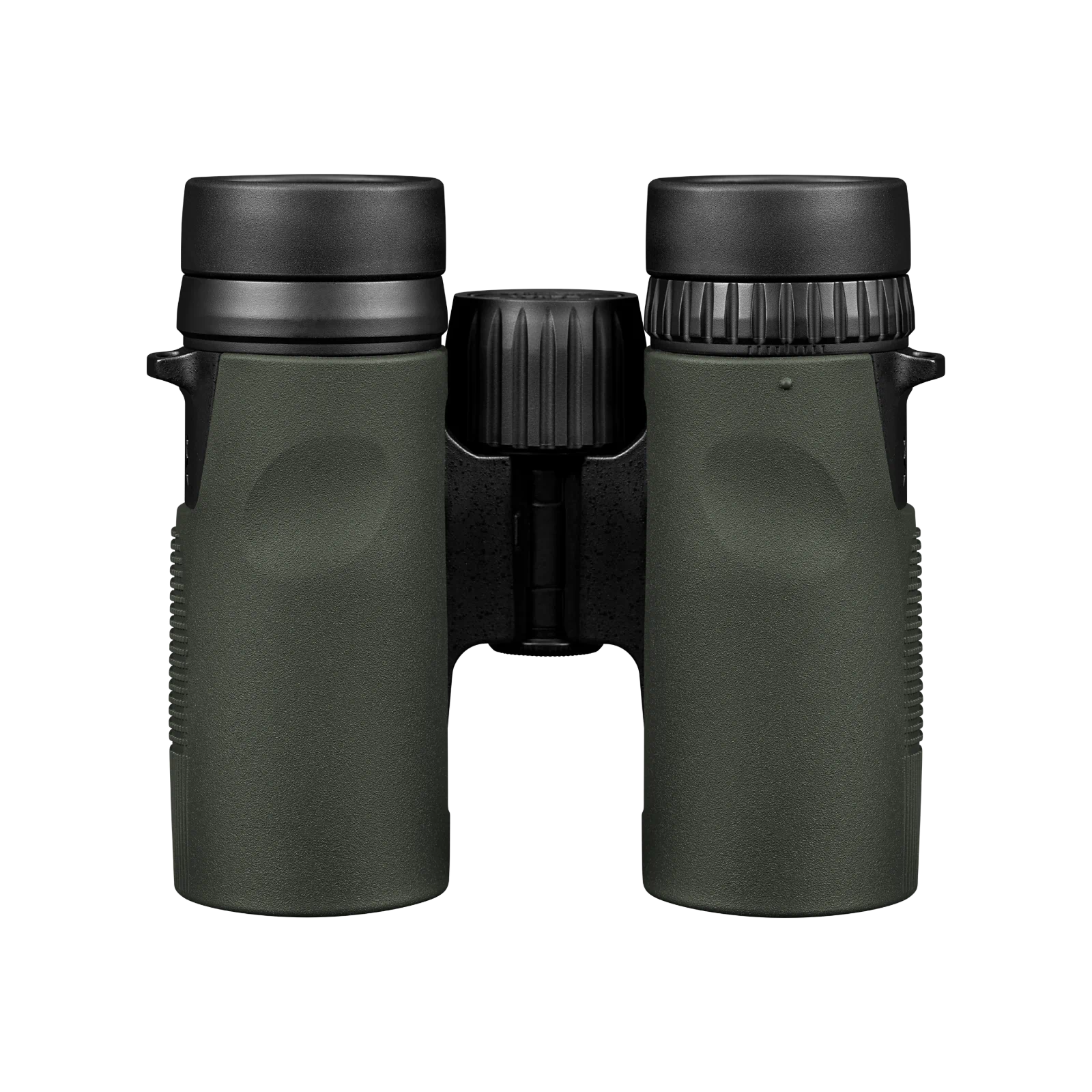 A pair of Vortex binoculars in dark olive green with black eyecups and central focusing knob, shown against a plain white background.