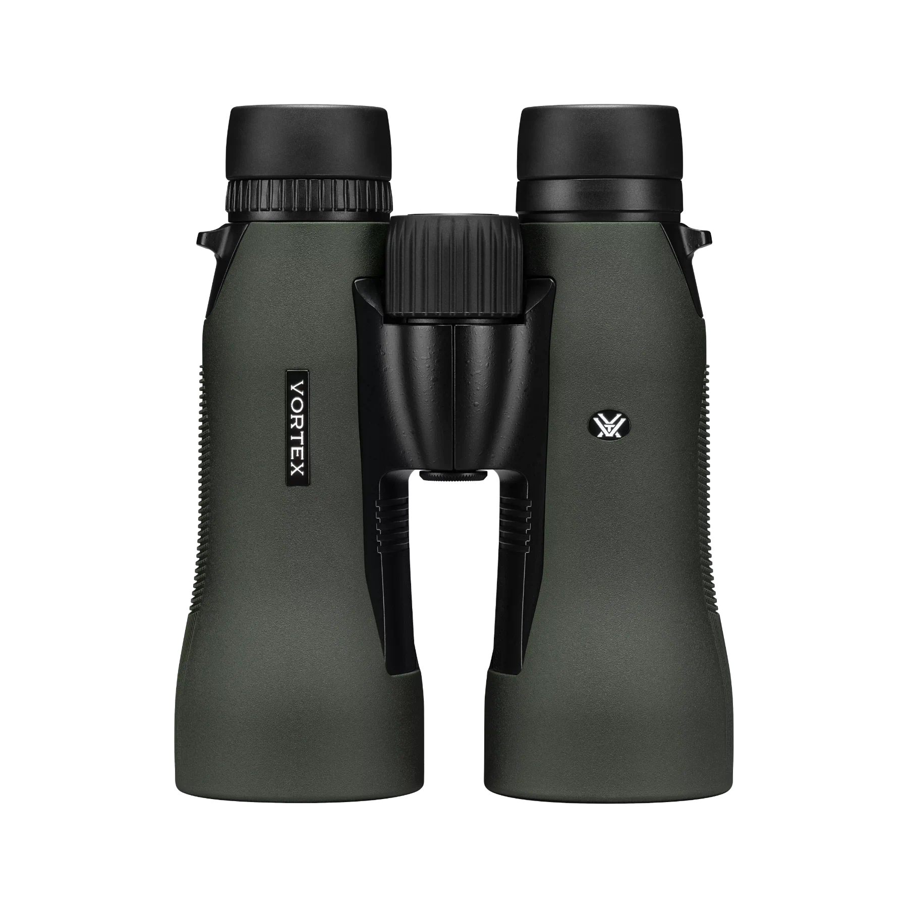 Vortex binoculars in matte dark green with black eyecups and central focusing knob, shown against a plain white background.