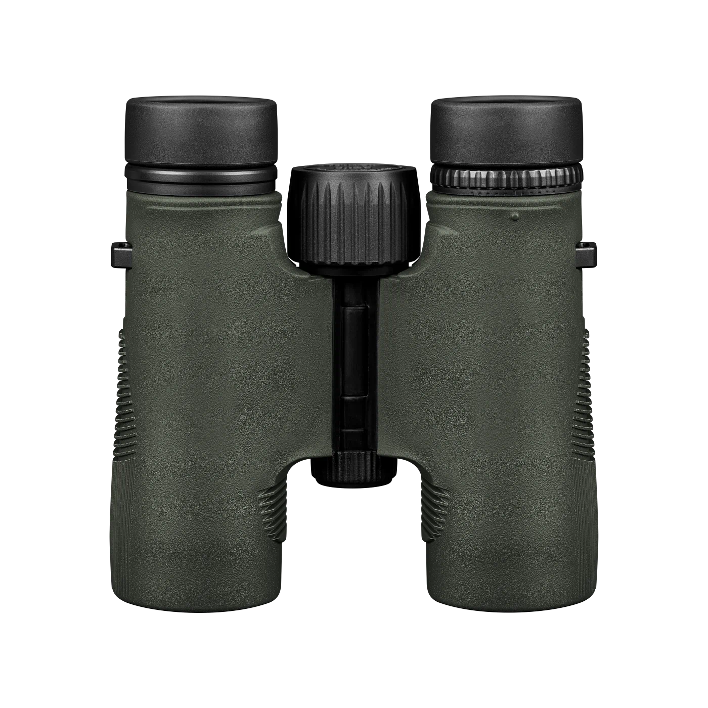A pair of binoculars in matte dark green with black eyecups and central focusing knob, shown against a plain white background.