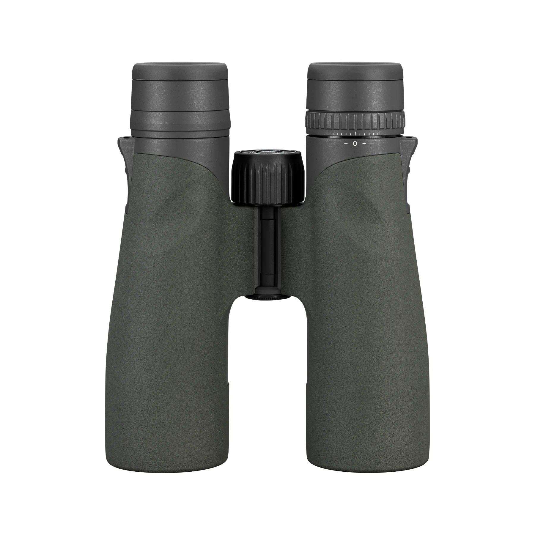 A pair of Vortex binoculars in a matte dark olive green color with black accents on the central focus wheel and eyecups, shown against a plain white background.