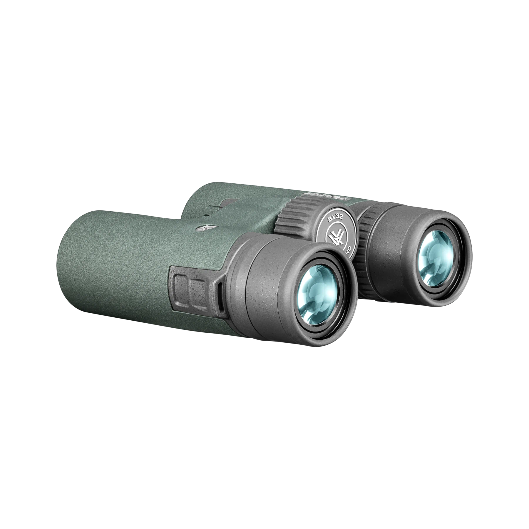 A pair of Vortex binoculars in matte green with dark gray accents and blue-tinted lenses, shown on a plain white background.