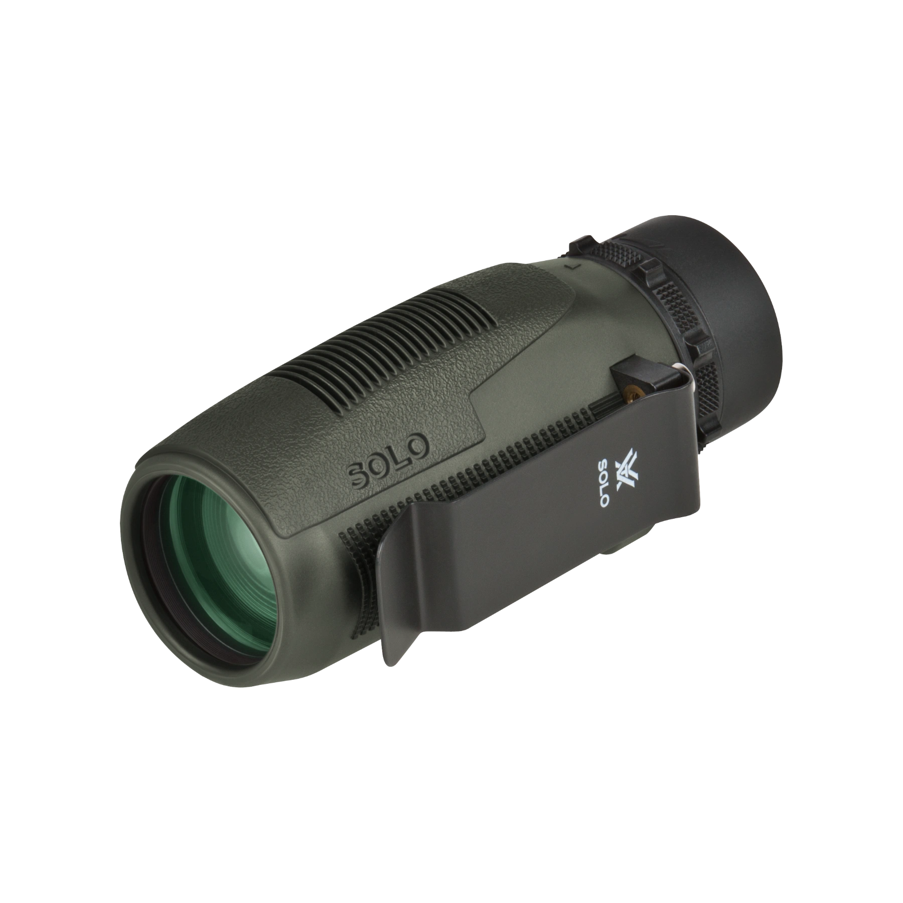 A Vortex Solo monocular in matte green, shown from a side profile against a clean white background.