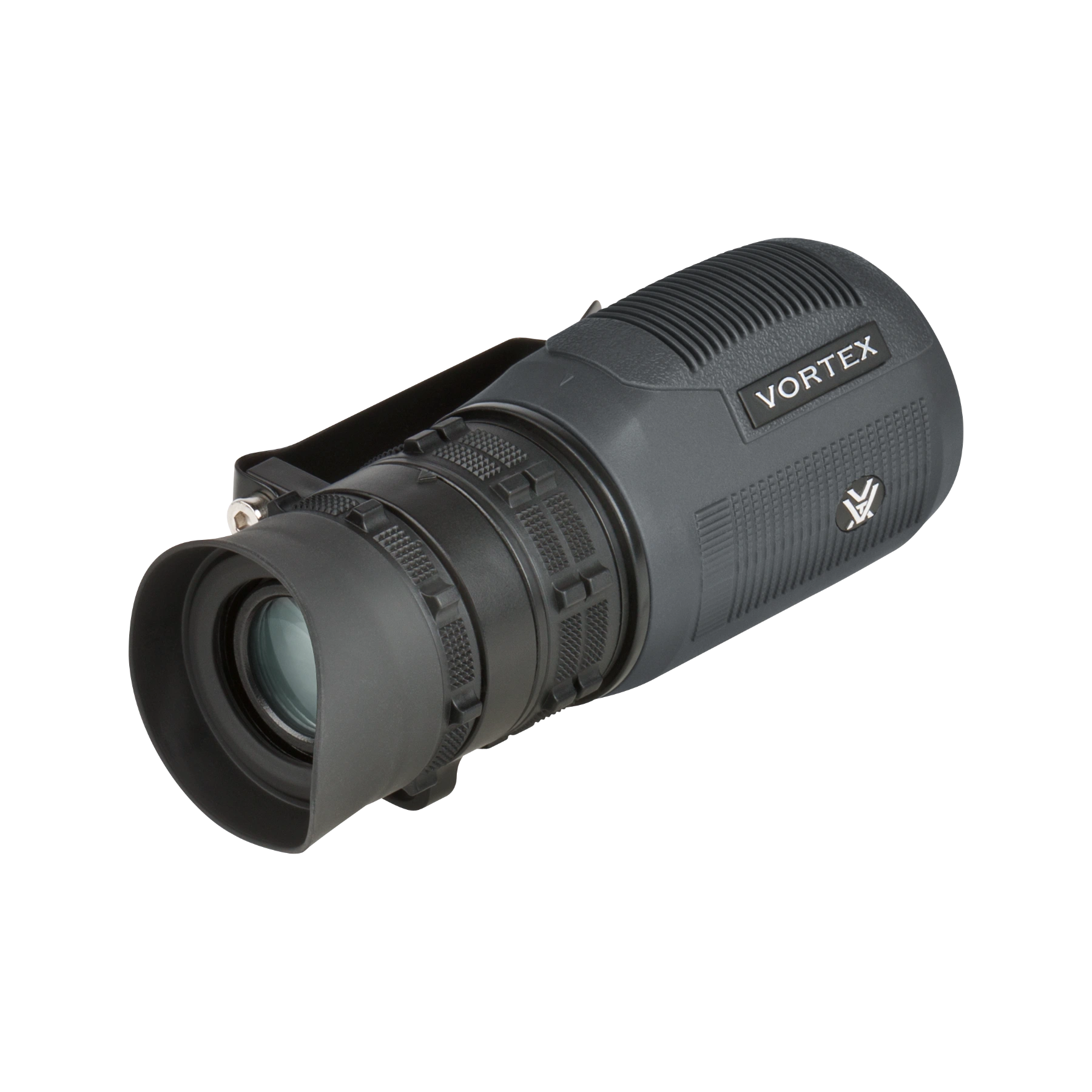 A Vortex monocular with a black rubber rear lens hood, shown at a three-quarter angle on a plain white background.