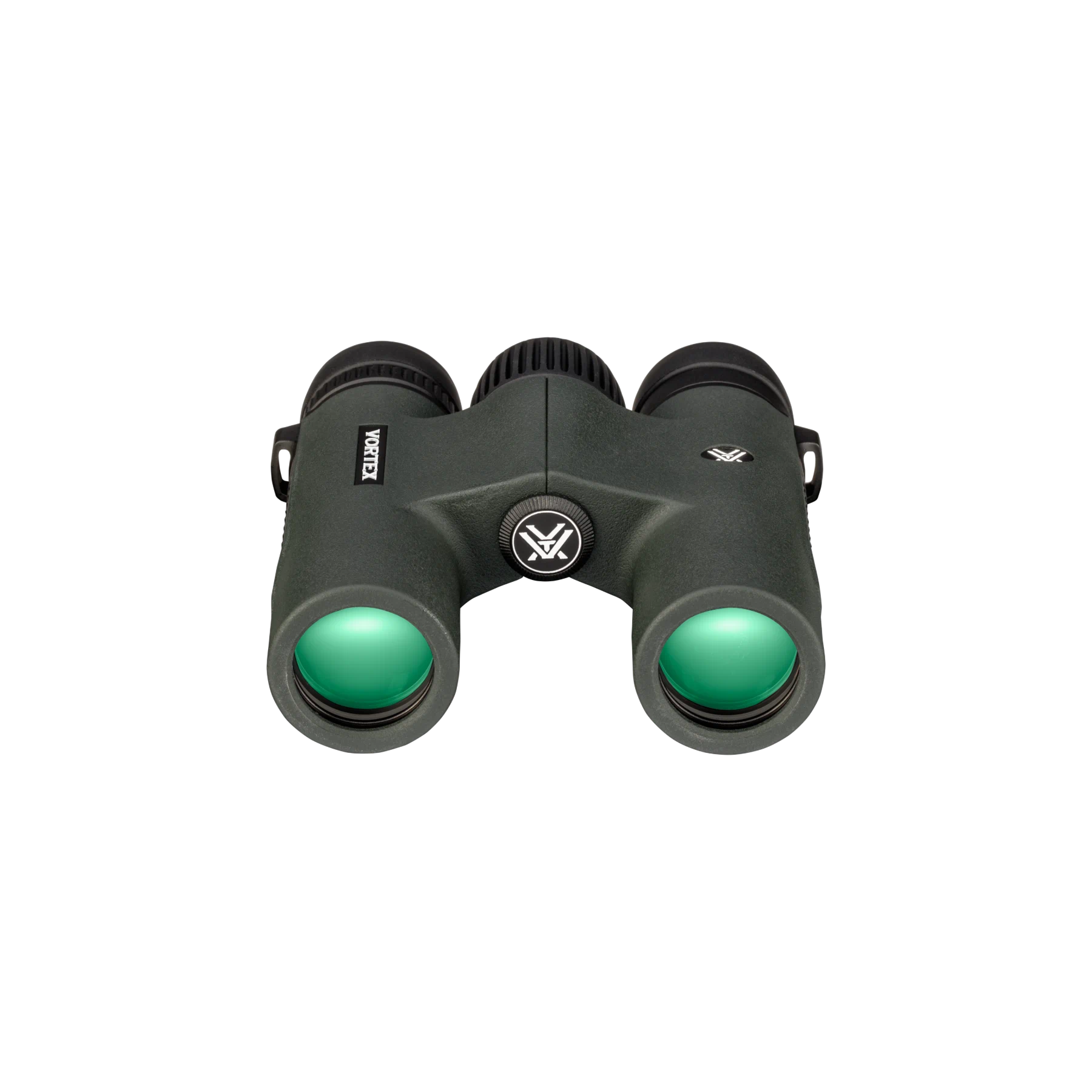 A pair of Vortex binoculars, shown from a top-down view on a solid white background.