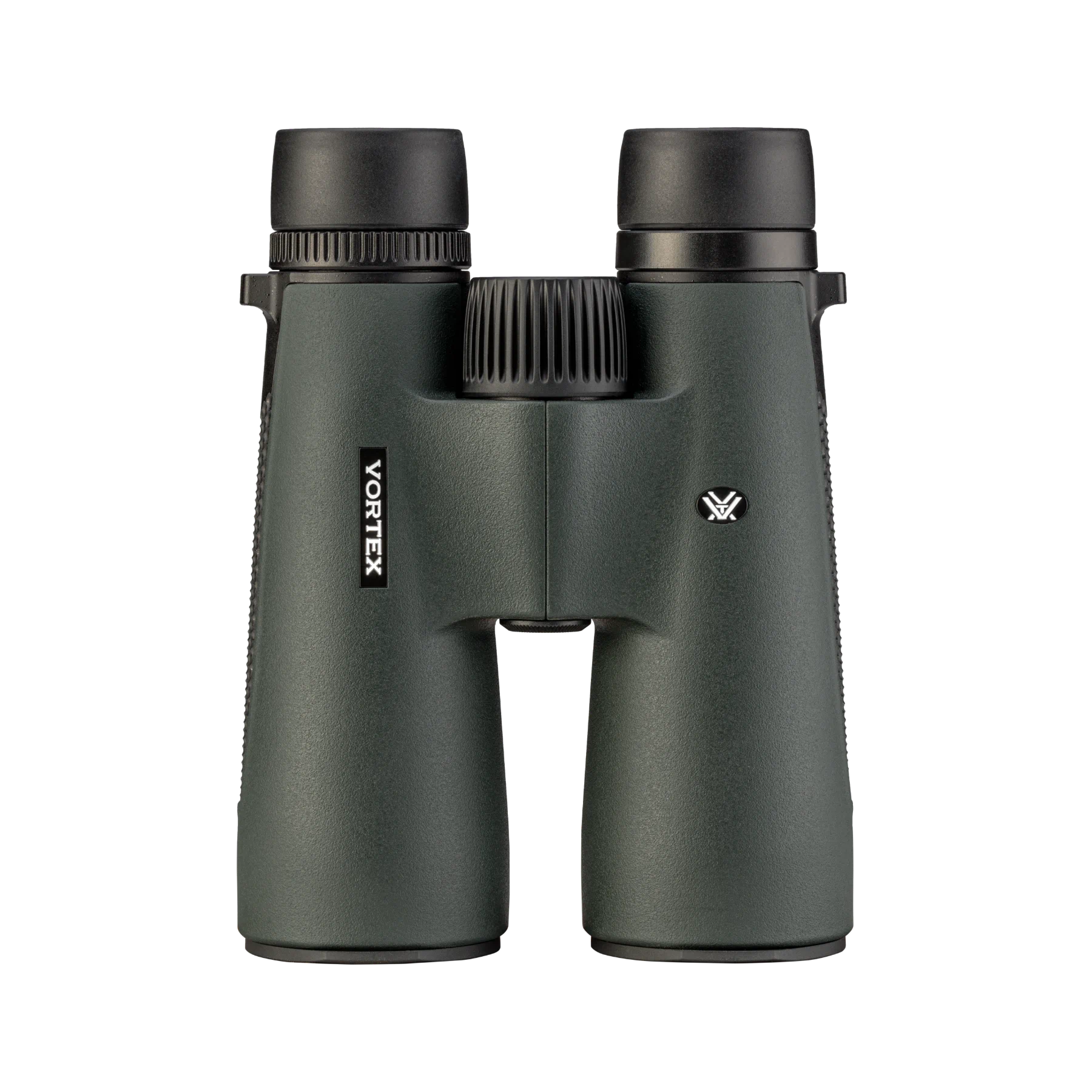 Vortex binoculars in matte dark green with black eyecups and a silver Vortex logo on the front, shown against a plain white background.