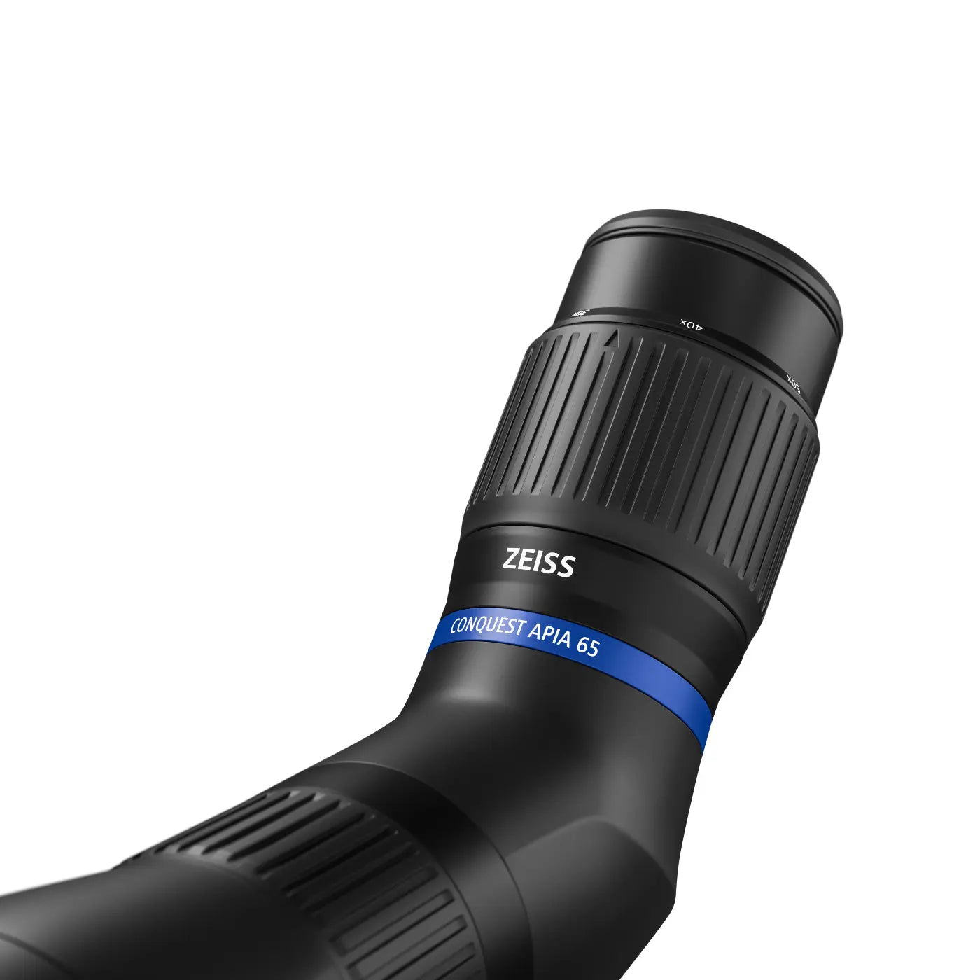 Black Zeiss binoculars on a white background
