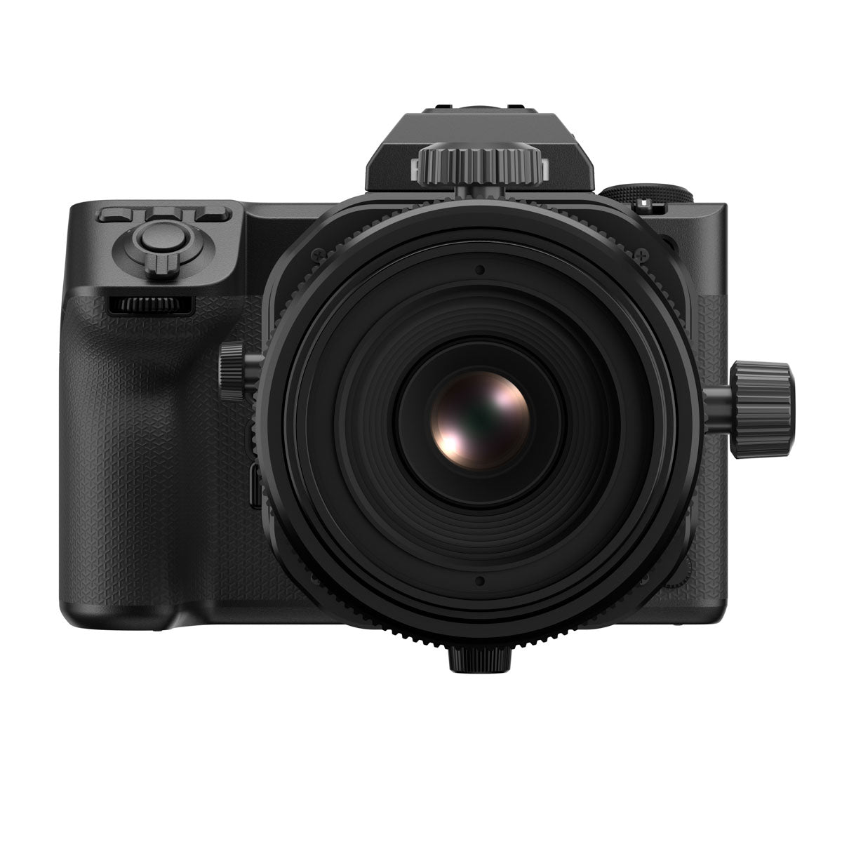 Fujifilm GF 110mm F5.6 T/S Tilt Shift Macro Lens product photo front on camera