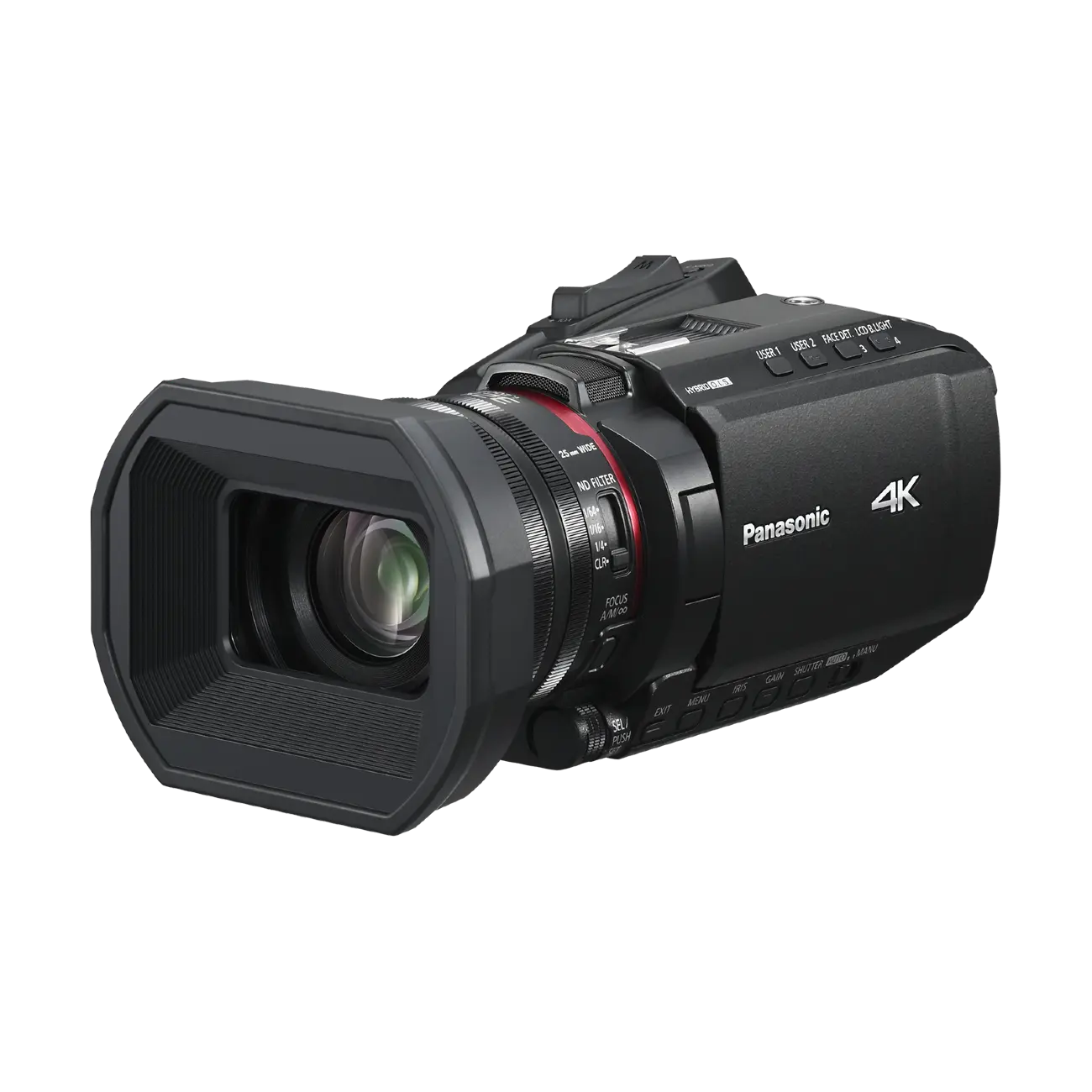 Panasonic HC-X1200E Camcorder, a compact 4K 60p palm-style camcorder with a wide 25mm lens and 24x optical zoom.